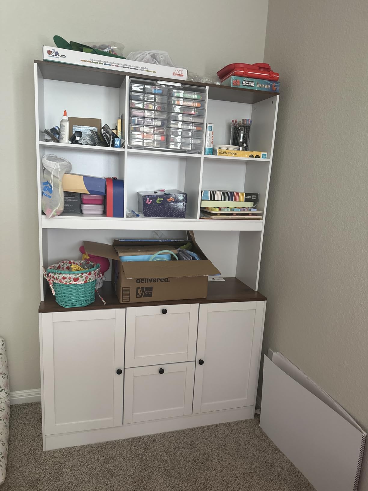 HIFIT 72'' Tall File Bookcase with Power Outlet & Printer Stand, 2 Drawer Filing Cabinets for Home Office Fit Hanging A4 File, Storage Cabinet w/ 3 Tier Open Book Shelf & Doors for Living Room, White customer photo 1