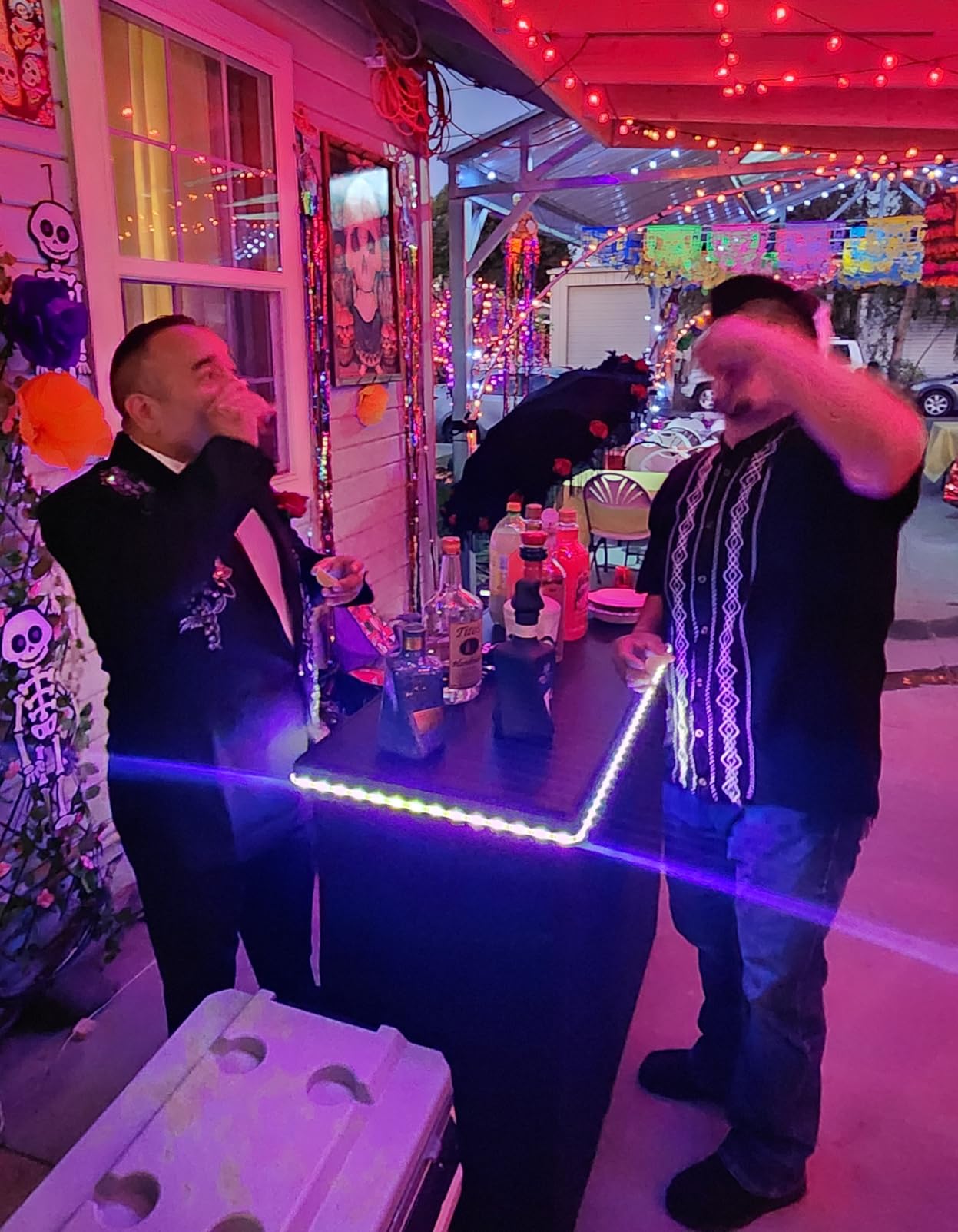 PartyLife Premium Portable Bar Table w/LED Lights, Wireless Remote, Folding Legs, Black Fabric Bar Skirt, 2 Storage Shelves & 2 Carrying Bags | Commercial Grade | Strong & Sturdy customer photo 2