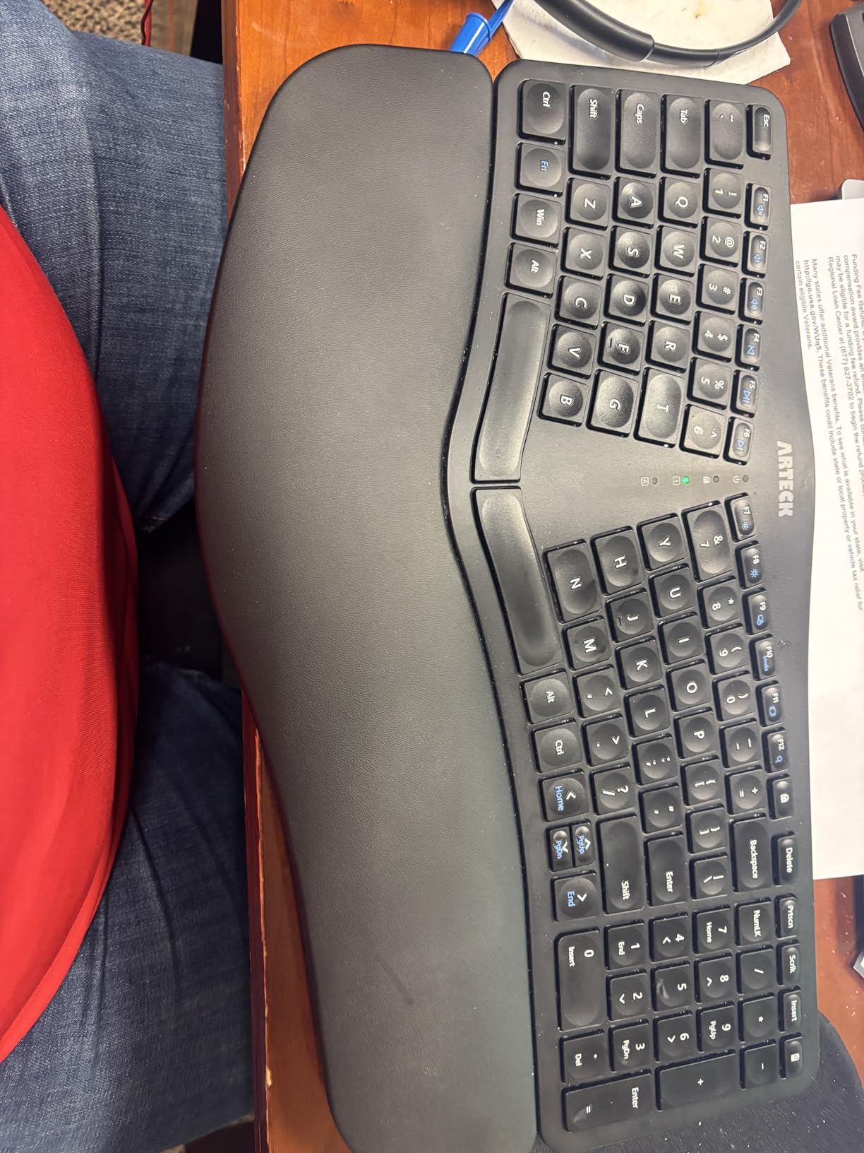 Arteck Ergonomic Keyboard with Cushioned Wrist Palm Rest, Multi-Device Wireless Bluetooth with USB-A USB-C Receiver Comfortable Ergonomic Split Keyboard, for Windows Computer Laptop PC Tablet customer photo 2