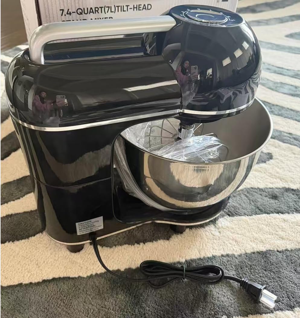 Camic Electric Stand Mixer, 7.45 QT, 10 Speeds with Dough Hook, Whisk, Flat Beater Attachments, Splash Guard, Easy-Carry Top Handle, 3-IN-1 Kitchen Mixer for Baking Cakes Cookie Bread Salad (Silver) customer photo 1