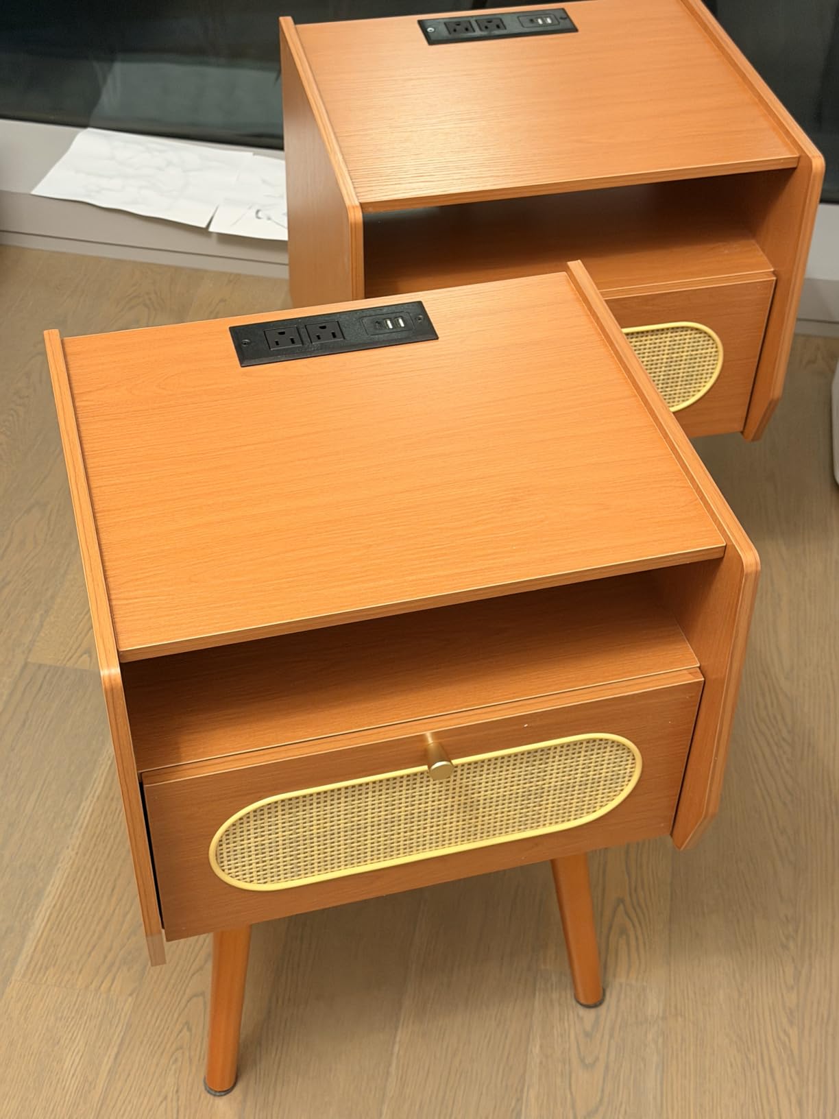 JOINICE Mid Century Modern Bedroom Set, 6 Drawer Dresser and Nightstand Sets for Bedroom, Night Stand Set 2 & 6 Drawer Dresser with Gold Handles, Wood Chest of Drawers Storage Cabinet Set, Walnut customer photo 1