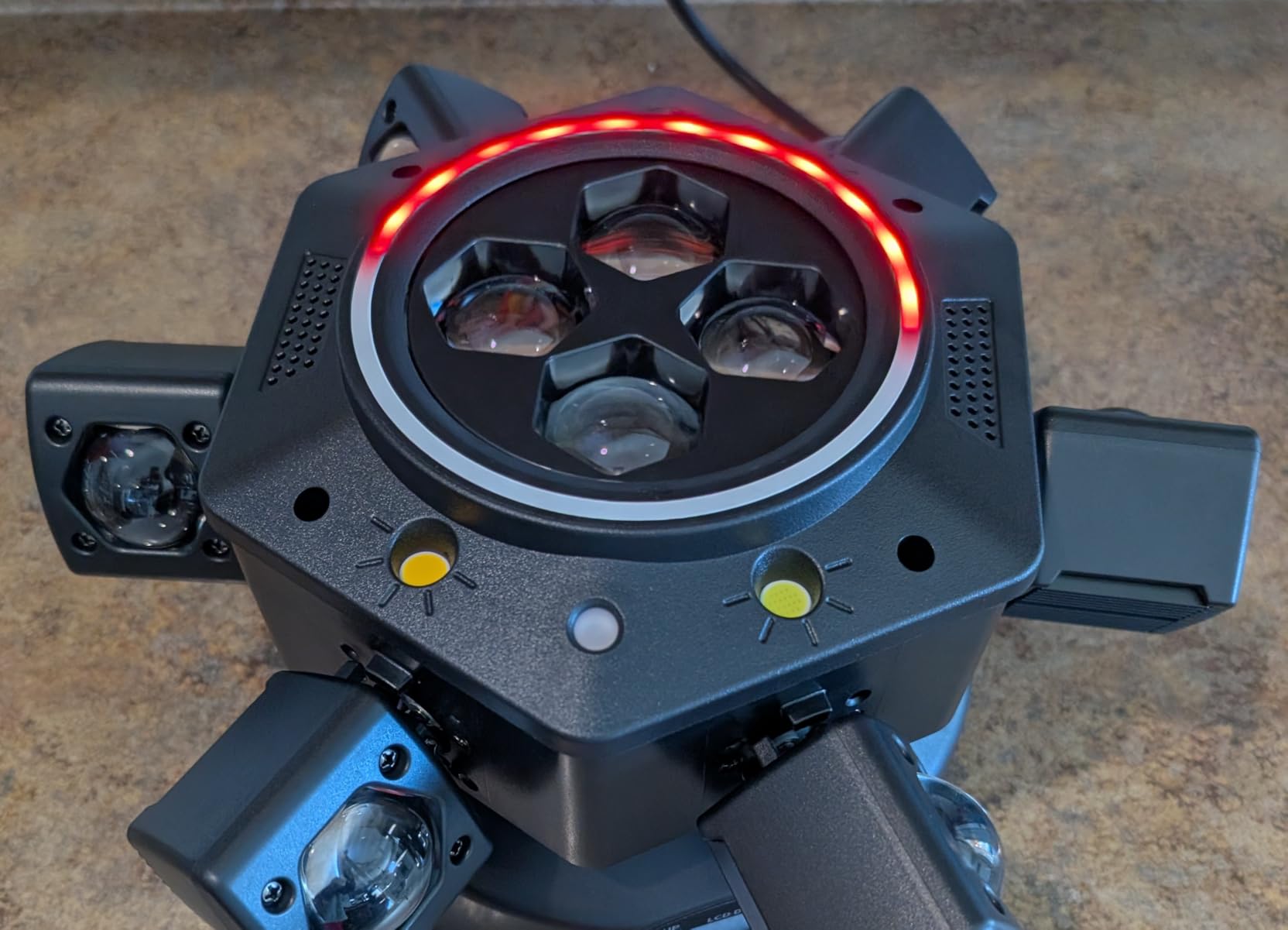 MINGJIE 6 Arm Moving Head DJ Lights, 150W RGBW LED Stage Lighting with Strobe & Bee-Eye Effect, Red/Green Starry, DMX512, Remote Control, Sound Activated, 540° Rotation for Party, Clubs, Disco (Gen I) customer photo 2