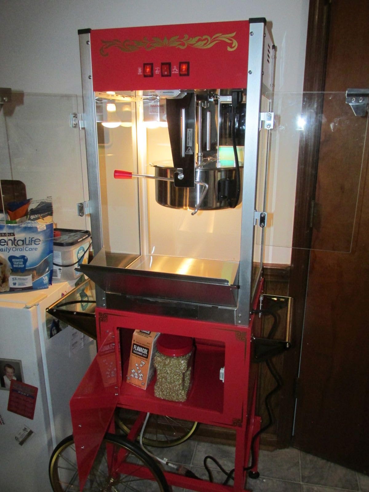 Commercial Popcorn Machine with Cart, Authentic 16oz Kettle Popcorn Maker with Warming Deck, 1600W Large Popcorn Machine for Restaurant, Concession Stand, Carnival, School, Church, Office, Red customer photo 2