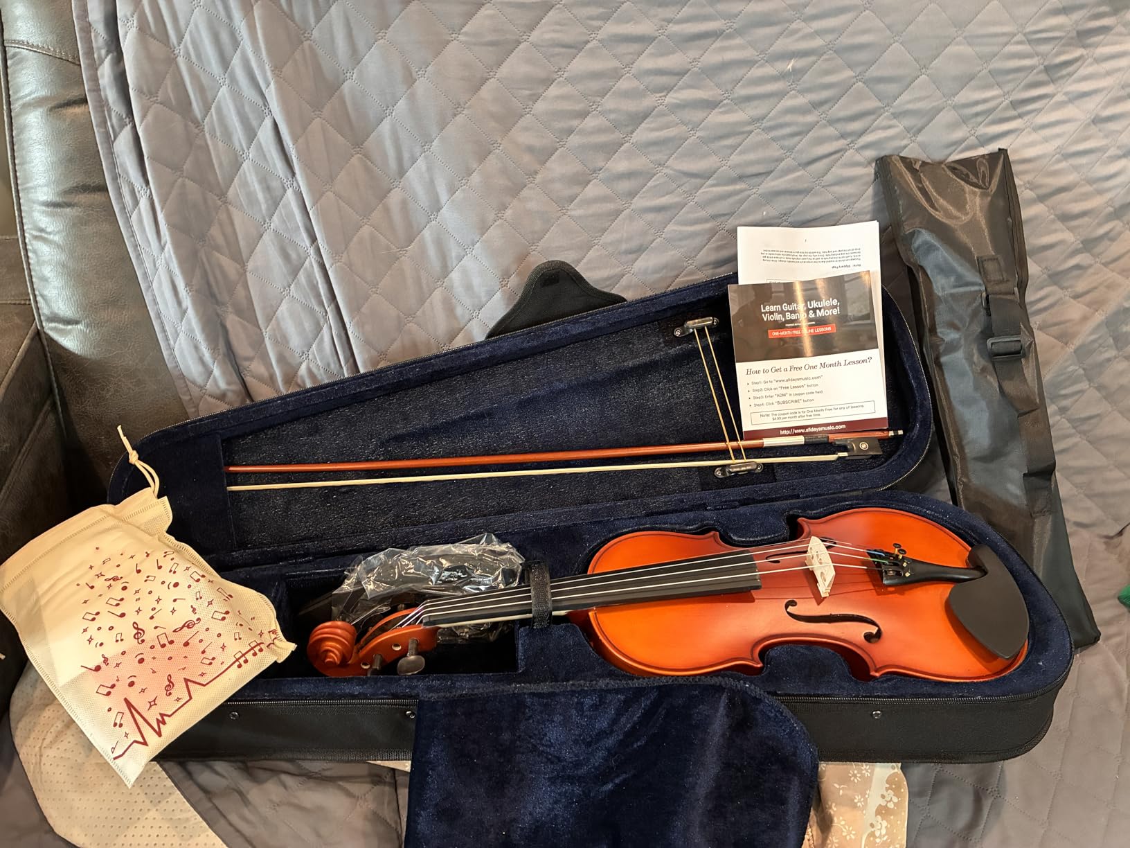 ADM Acoustic Violin for Beginner 4/4 Full Size Violin Set Solid Wood for Adult Teen Student Starter Kit with Tuner, Case, Shoulder Rest, Bow, Music Stand, Strings, Free Lessons, Yellow Brown customer photo 1