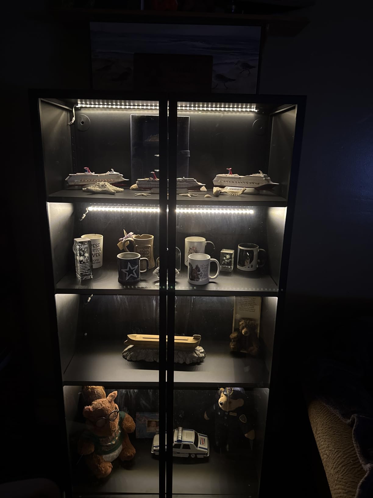 Display Cabinet with Glass Doors, 4-Tier Curio Cabinet with 3 Color Lights, Glass Display Case for Collectibles with Adjustable Shelves-Toys, Books, Figures, Exhibit (63