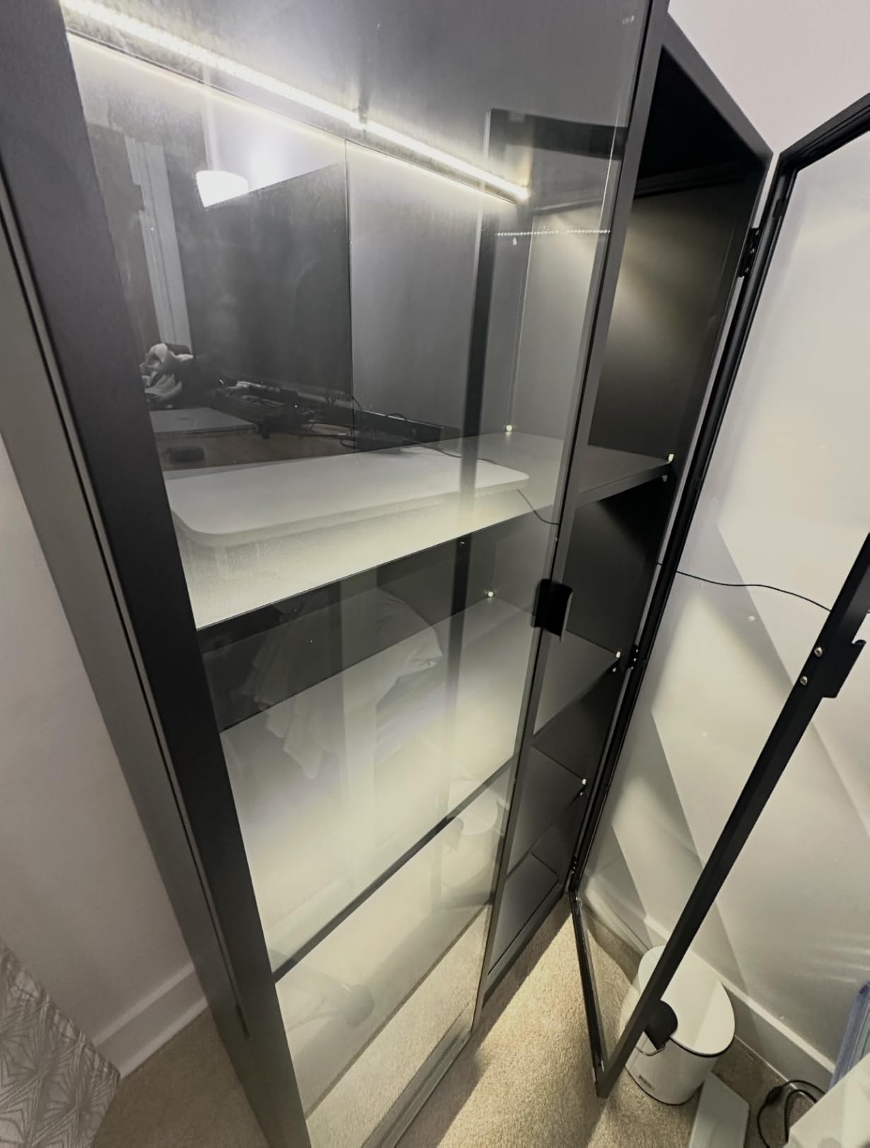 Display Cabinet with Glass Doors, 4-Tier Curio Cabinet with 3 Color Lights, Glass Display Case for Collectibles with Adjustable Shelves-Toys, Books, Figures, Exhibit (63