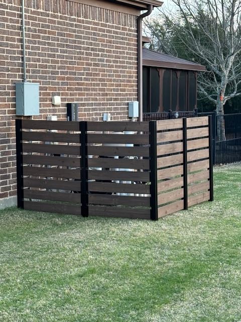 MUPATER 49'' H×78'' W Outdoor Fence Privacy Screen, No Dig Wood Privacy Screen for Hard Ground and Soil, Privacy Fence Panel, Air Conditioner Fence with Aluminum Post, 2 Way to Use, Black (2 Panels) customer photo 1