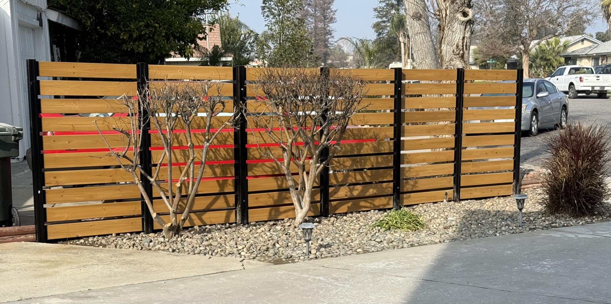 MUPATER 49'' H×78'' W Outdoor Fence Privacy Screen, No Dig Wood Privacy Screen for Hard Ground and Soil, Privacy Fence Panel, Air Conditioner Fence with Aluminum Post, 2 Way to Use, Black (2 Panels) customer photo 2