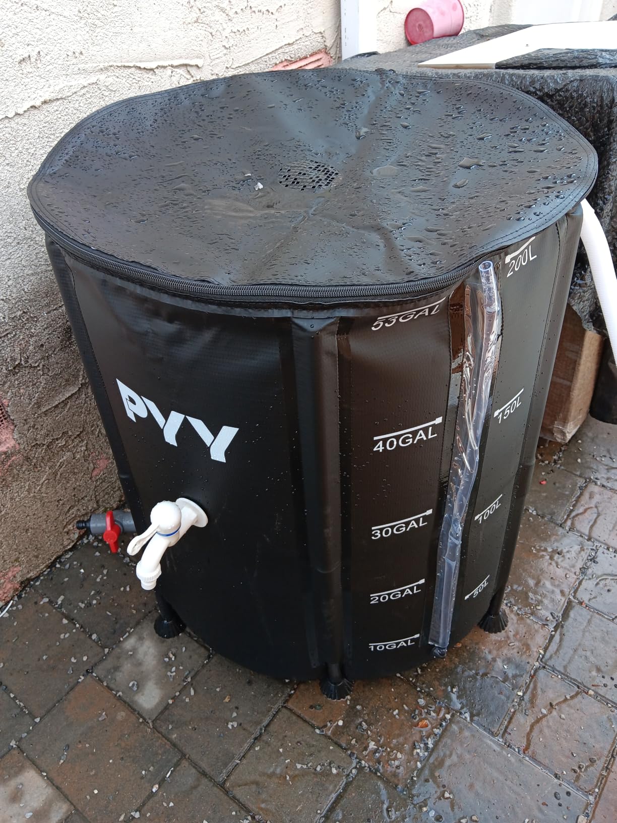 PYY Rain Water Collection Barrel 132 Gallon - Water Storage Tank with Spigots, Hose and Portable Bucket, Large Plastic Collapsible Rain Catcher System, Green customer photo 1