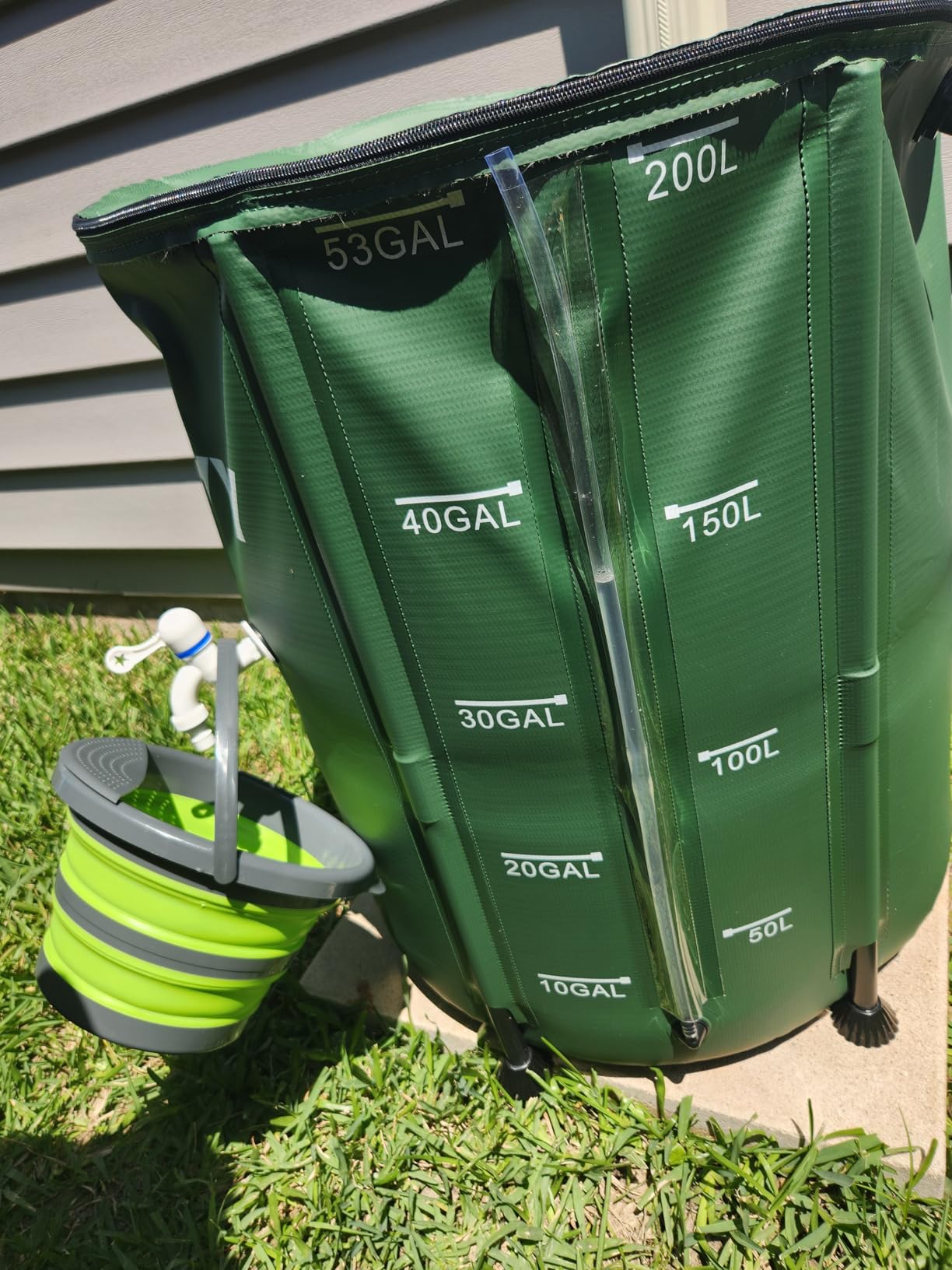 PYY Rain Water Collection Barrel 132 Gallon - Water Storage Tank with Spigots, Hose and Portable Bucket, Large Plastic Collapsible Rain Catcher System, Green customer photo 2