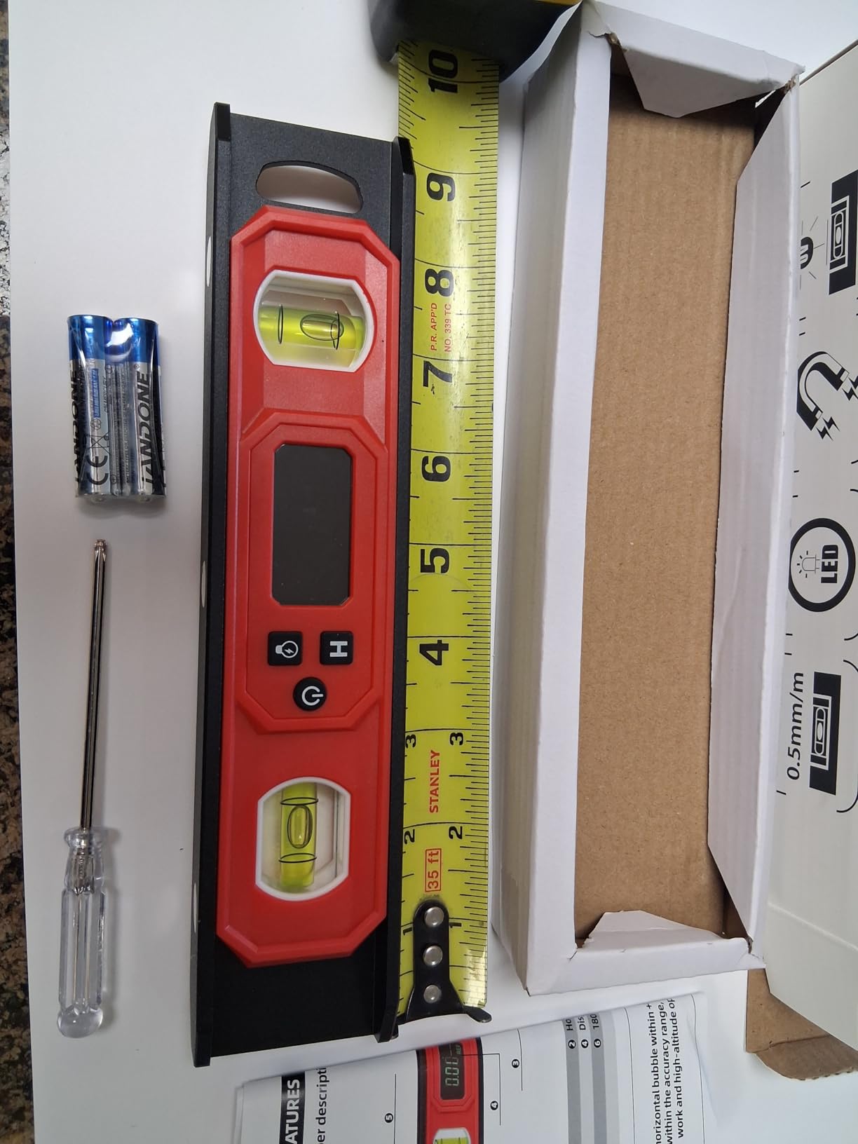 Digital Level 9-Inch, Torpedo Level and Protractor with Bright LED Display, Magnetic Base, Audio Indicator, IP54 Water Resistant for Construction Craftsman customer photo 2