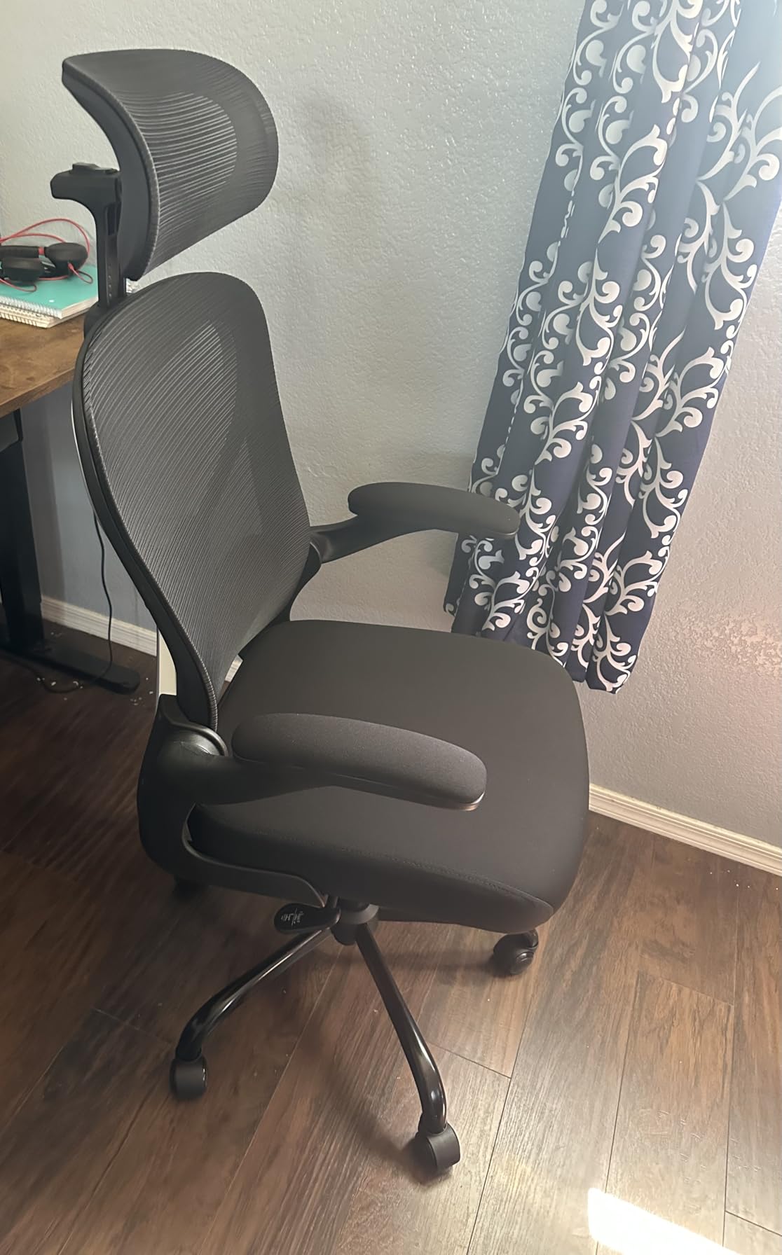 Ergonomic Office Chair, Mesh Desk Chair with Headrest, Lumbar Support, Thick Seat Cushion, Flip-up Arms, High Back Computer Task Chairs for Home Office, Black/Silver customer photo 2