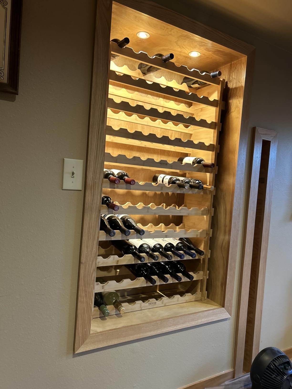 VEVOR 96 Bottle Stackable Modular Wine Rack, 8-Tier Wine Bottle Holder, Solid Wood Floor Freestanding Wine Storage Rack for Pinot Noir Bottles, for Kitchen, Cellar, and Bar, Natural customer photo 1