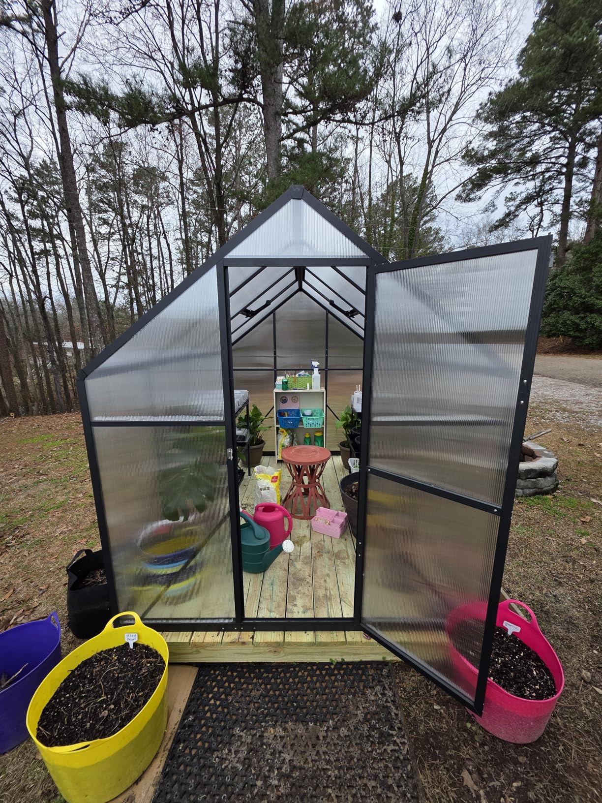 Jocisland 8x12Ft Polycarbonate Greenhouse, Heavy Duty Aluminum Frame with 2 Windows & Swing Doors, Outdoor Garden Greenhouses for Backyard, Black customer photo 1