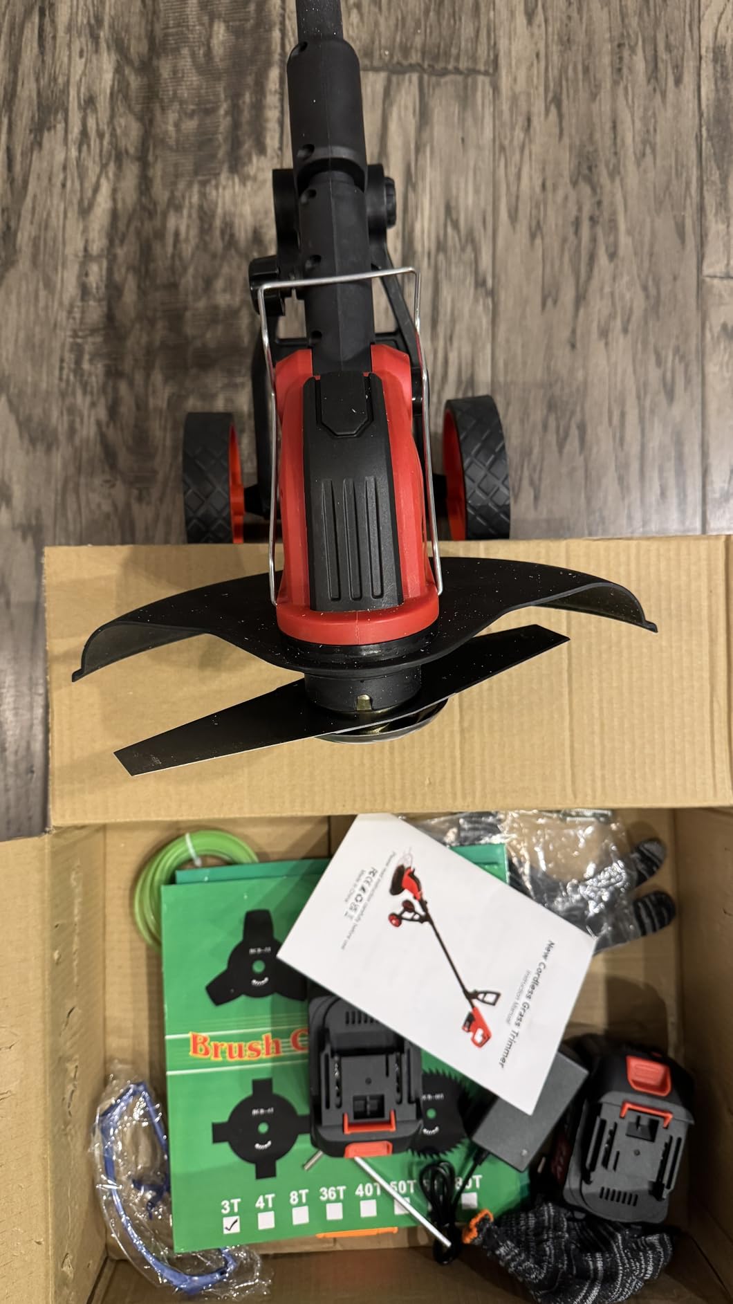 20000RPM Electric Weed Wacker Cordless with Wheel, 6000mAh Electric Weed Eater Battery Powered,4-in-1 Brush Cutter/String Trimmer/Grass Trimmer/Edger Tool,Stringless Weed Trimmer Metal Blade,2 Battery customer photo 2