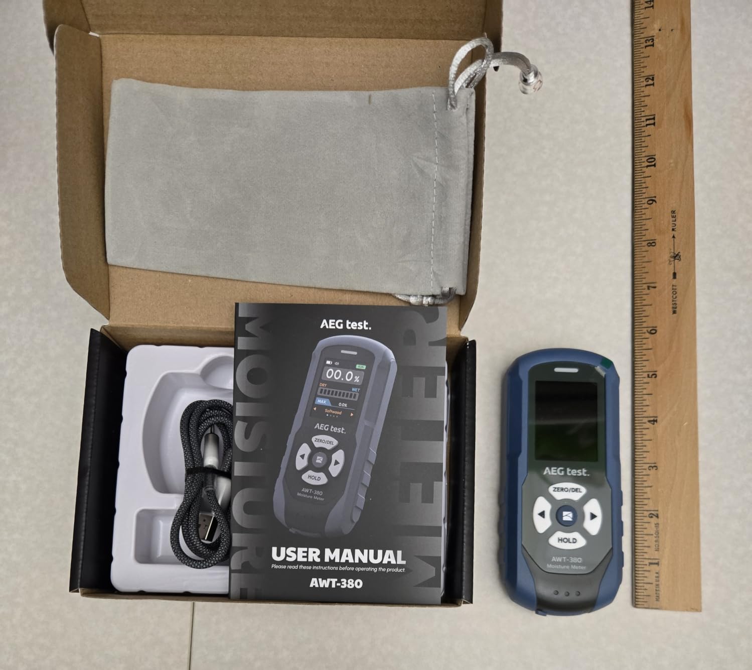 AWT-380 Rechargeable Pinless Moisture Meter for Wood, Drywall & Masonry, Wood Moisture Meter with Color Display, Adjustable Alarm, Data Records, Non-Destructive Water Leak Detector for Home customer photo 1