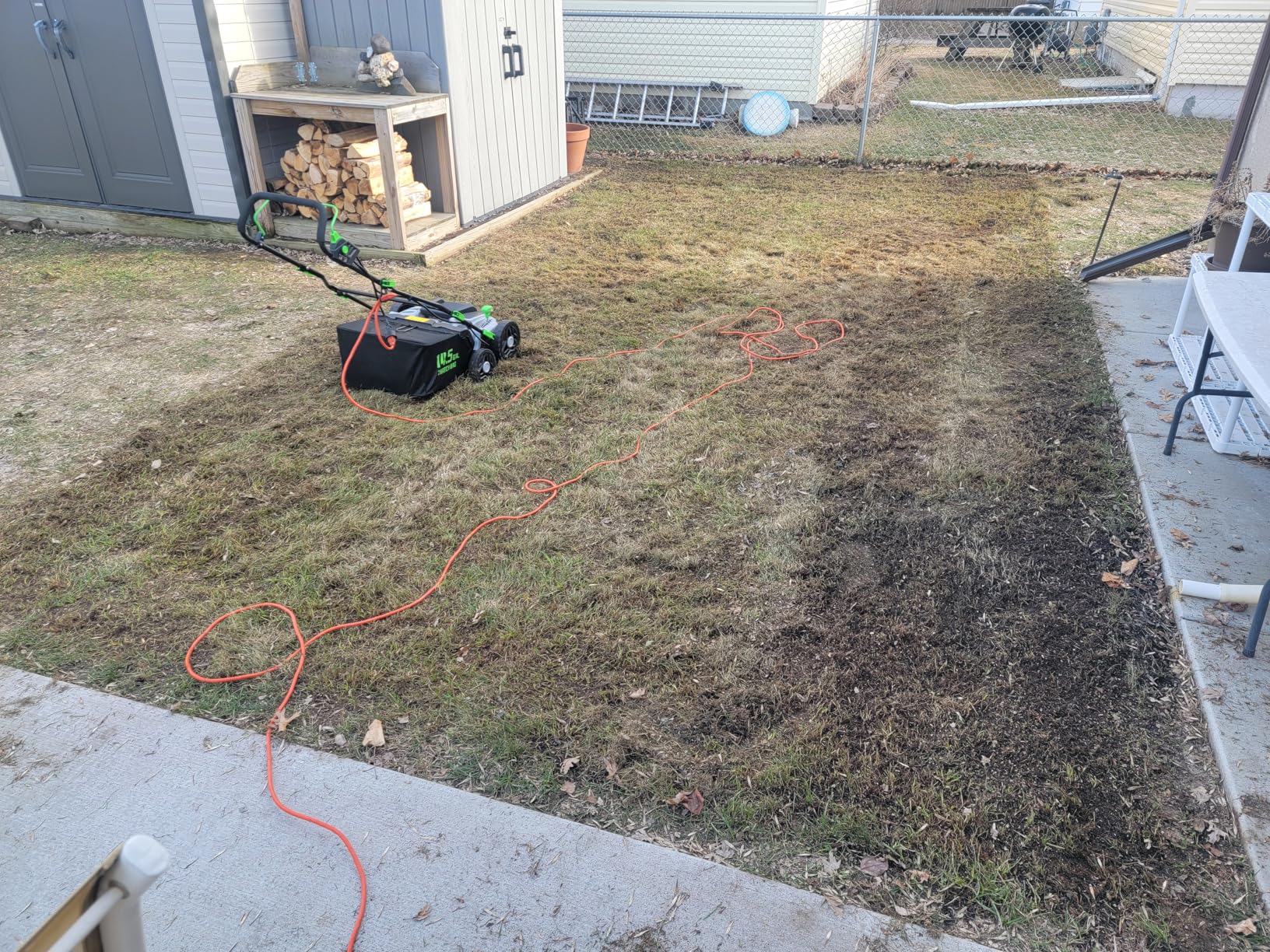 16-Inch 15.5 Amp 2-in-1 Electric Dethatcher and Scarifier with 14.5-Gallon Collection Bag, Lawn Dethatcher with 5-Position Depth Adjustment, Blade Replacement Without Tool - Orange customer photo 1