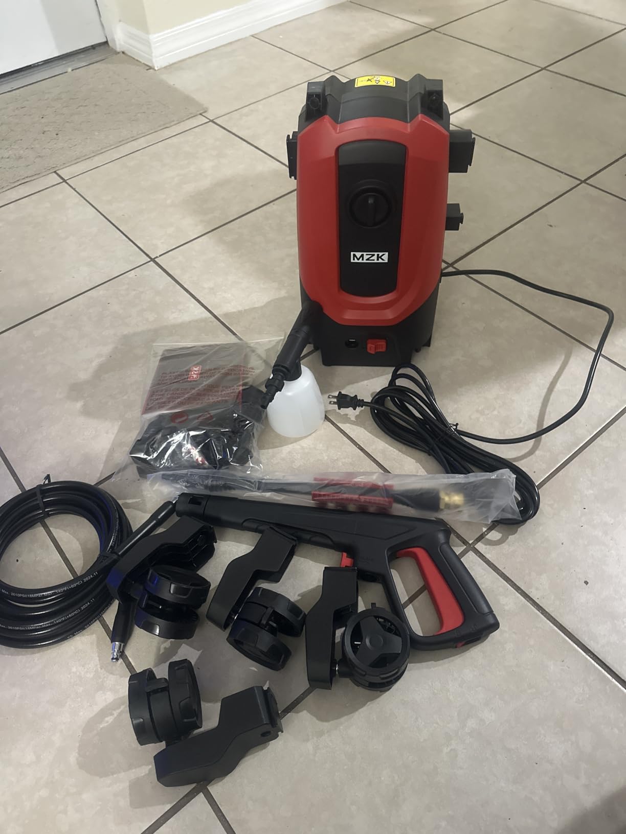 MZK Pressure Washer, Power Washer with Anti-Tipping Technology, 4 Wheels, 4 Quick Connect Nozzles, Foam Cannon, for Cars, Fences, Driveways, Patios, Home & Outdoor Cleaning - Deep Red customer photo 1
