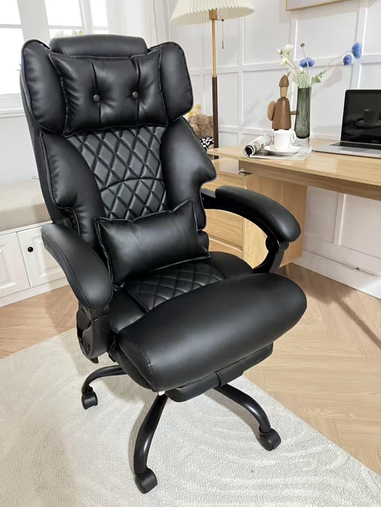 Massage Office Chair with Foot Rest, 6 Points Vibration & Heat Executive Office Chairs for Heavy People, 500LBS Big and Tall Office Chair, Ergonomic Reclining Desk Chair, Dual-Use Pillow, Black customer photo 2