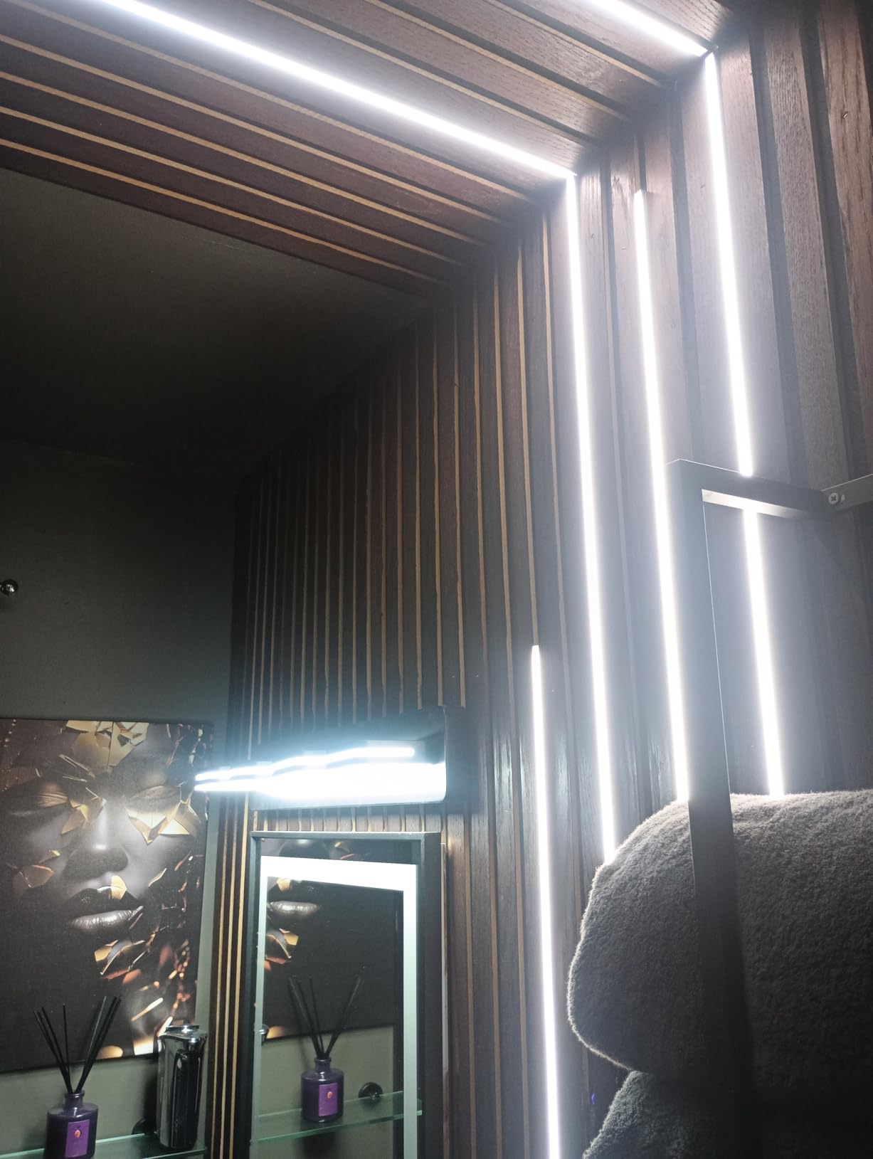 6-Lights LED Recessed Lighting Wall Panel Lights, Self-Adhesive Wood Slat Wall Panel Strip Light, 4000K Touchable Switch Dimmable LED Aluminum Channel lamp, Under Cabinet Light(39in+31.5in+23.6in) customer photo 1