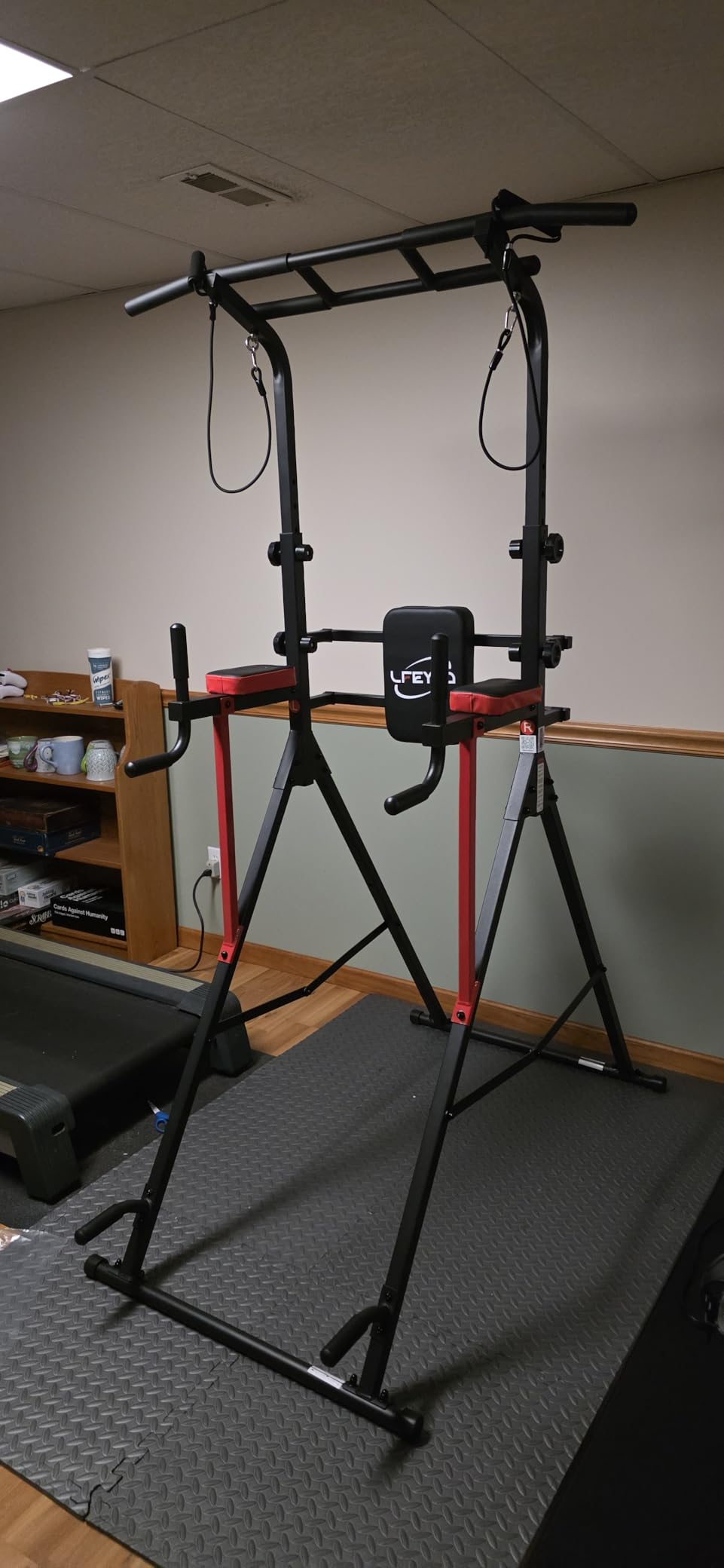 Power Tower Pull Up Bar Free Standing - 13-Level Adjustable Height Dip Station with X-Frame Stability, Multi-Grip Handles, Backrest - Home Gym Strength Training Equipment 400LBS customer photo 1