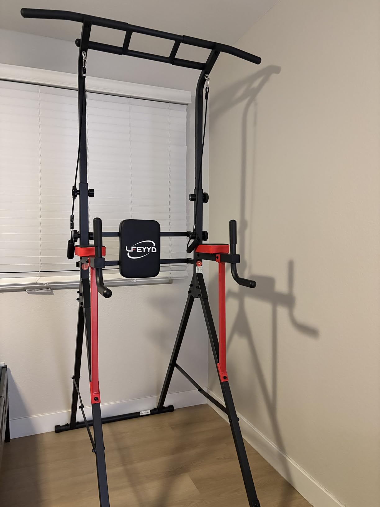 Power Tower Pull Up Bar Free Standing - 13-Level Adjustable Height Dip Station with X-Frame Stability, Multi-Grip Handles, Backrest - Home Gym Strength Training Equipment 400LBS customer photo 2