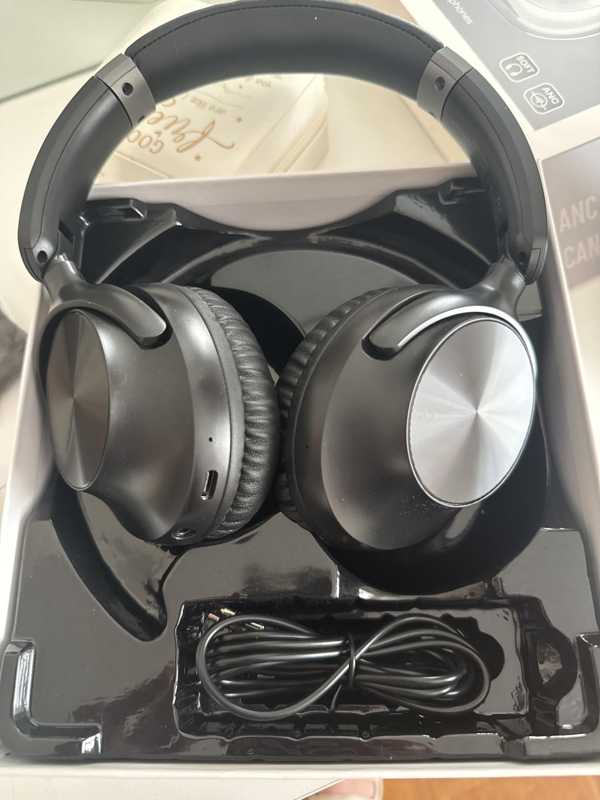 TAGRY Hybrid Active Noise Cancelling Bluetooth Headphones 100H Playtime Wireless Over Ear Headphone with Fast Charging Hi-Res Audio Headsets Comfort Earcups for Commute Travel Office Phone PC Black customer photo 2