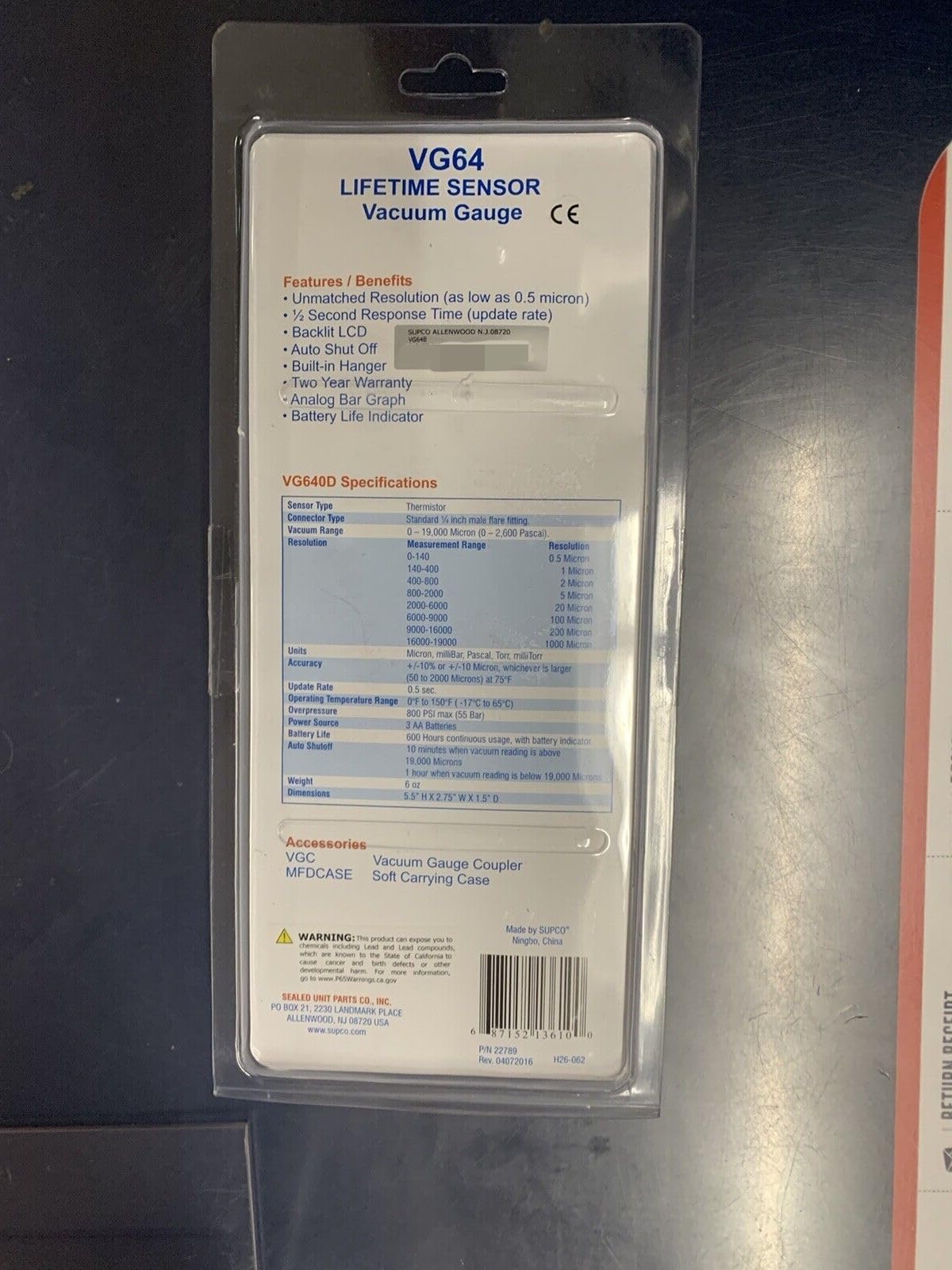 Supco VG64 Vacuum Gauge, Digital Display, 0-12000 Microns Range, 10% Accuracy, 1/4 Inch Male Flare Fitting Connection customer photo 2