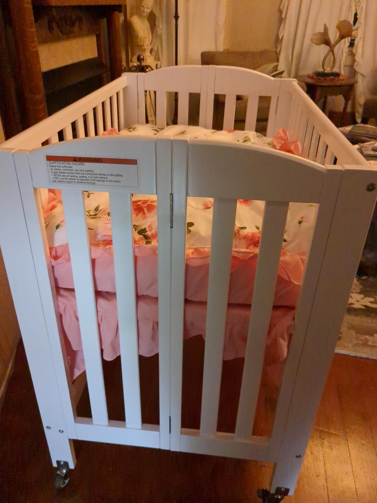 Dream On Me 3-in-1 Portable Folding Stationary Side Mini Baby Crib in White & Mattress, GreenGuard Gold & JPMA, Use as Changer & Playpen, Locking Wheels, 3 Mattress Heights, Extra Firm Mattress customer photo 2