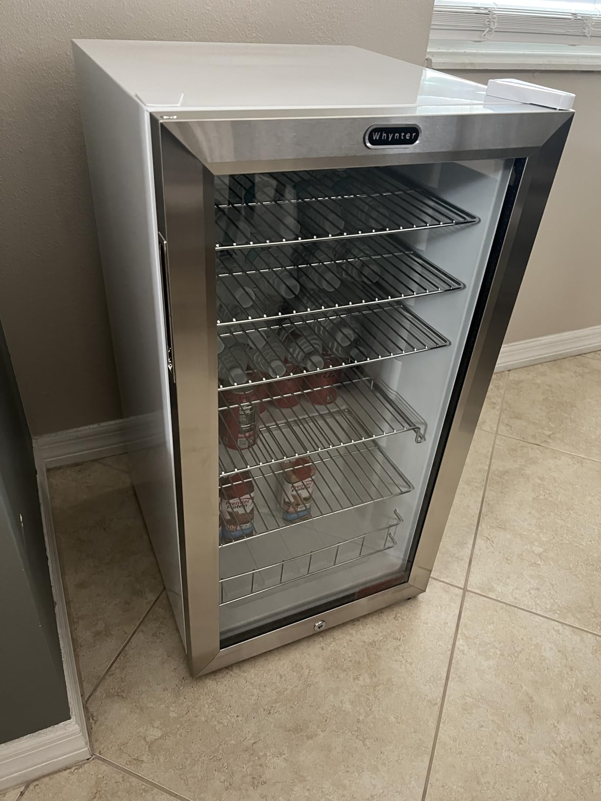 Whynter Beverage Refrigerator with Double-Layer Glass Door, 127-Can 3.1 Cu. Ft. Drink Mini Fridge with Lock, BR-128WS, Stainless Steel customer photo 2
