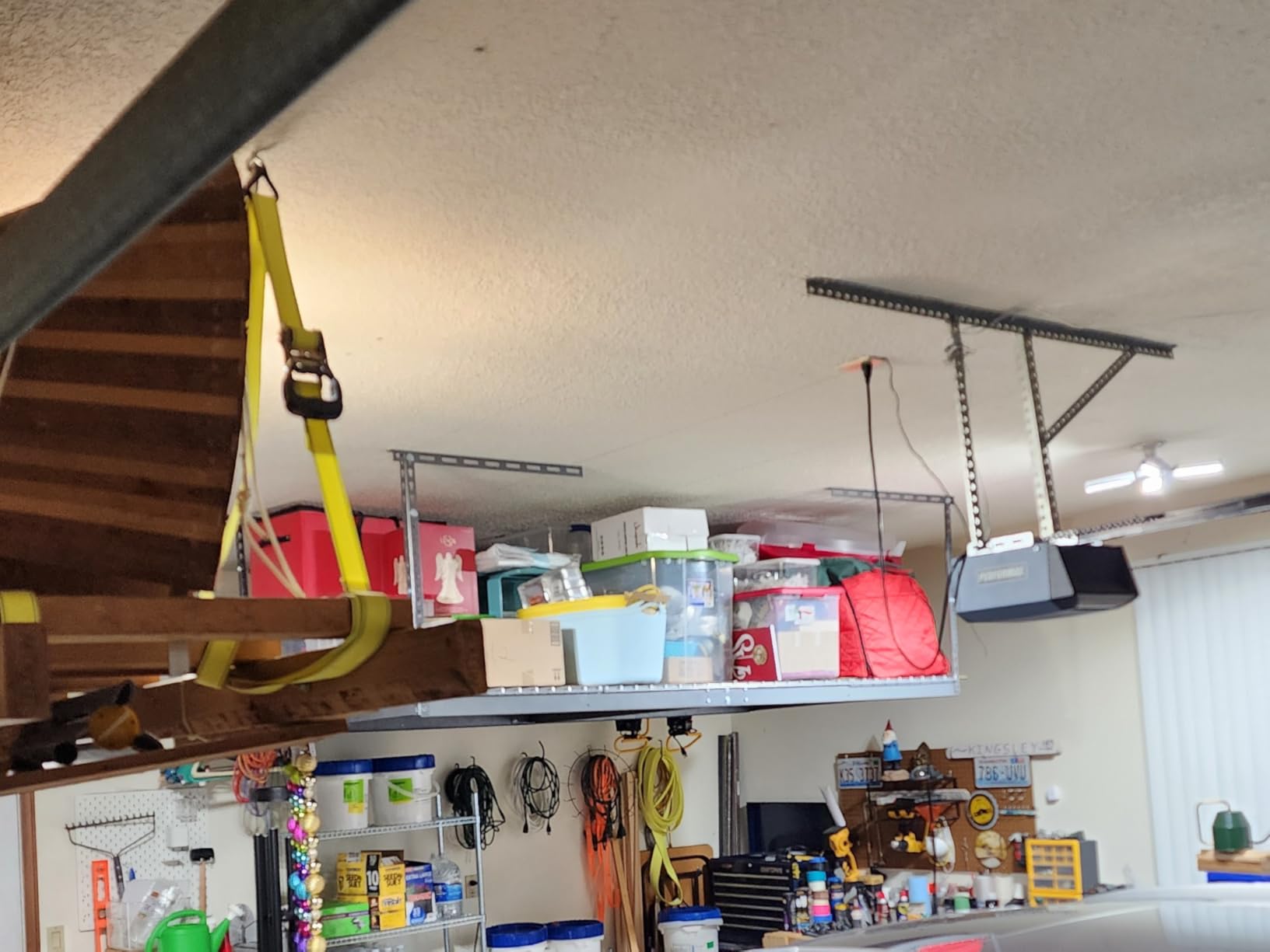 MonsterRax Overhead Garage Storage Rack - 4 x 8 Ceiling Shelving, Adjustable Hanging Racks, White, 24