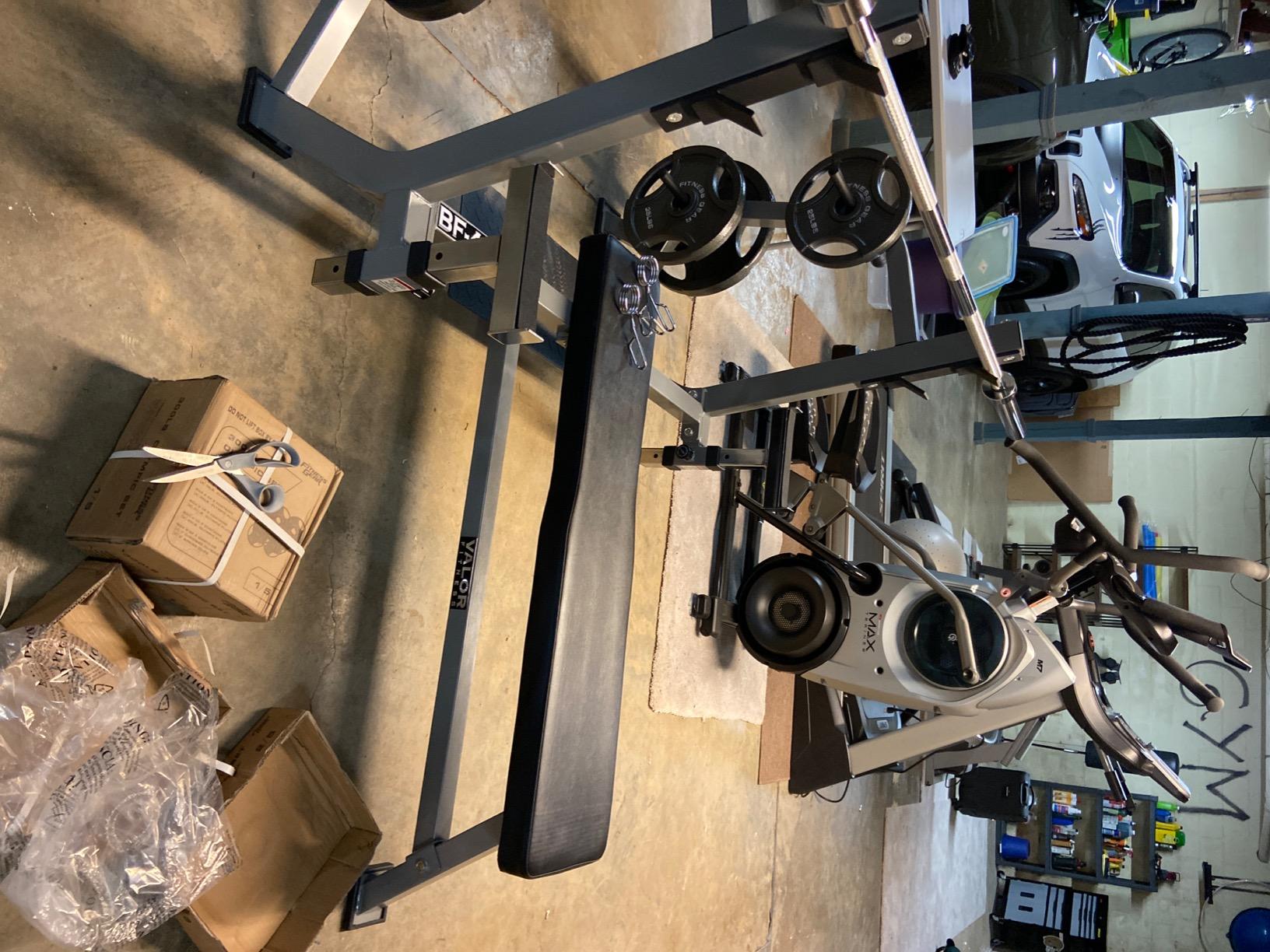 Valor Fitness Olympic Weight Bench Press Station - Spotter Arms - Adjustable Safety Catch- Max 500 lbs - Plate Storage Pegs - Home Gym Equipment customer photo 2