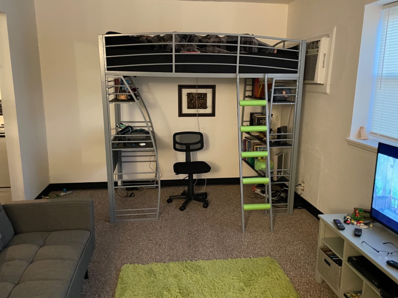 DHP Studio Loft Bunk Bed Over Desk and Bookcase with Metal Frame, Twin, Gray Gray customer photo 1