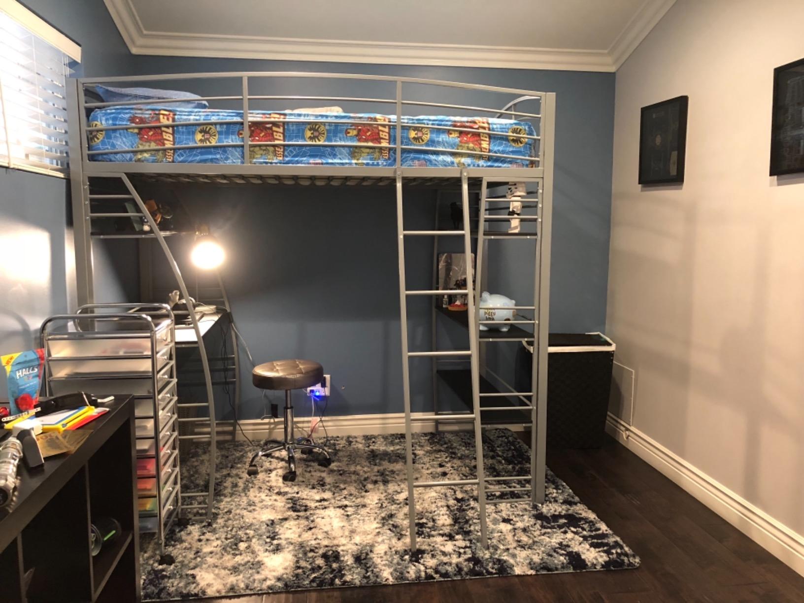 DHP Studio Loft Bunk Bed Over Desk and Bookcase with Metal Frame, Twin, Gray Gray customer photo 2