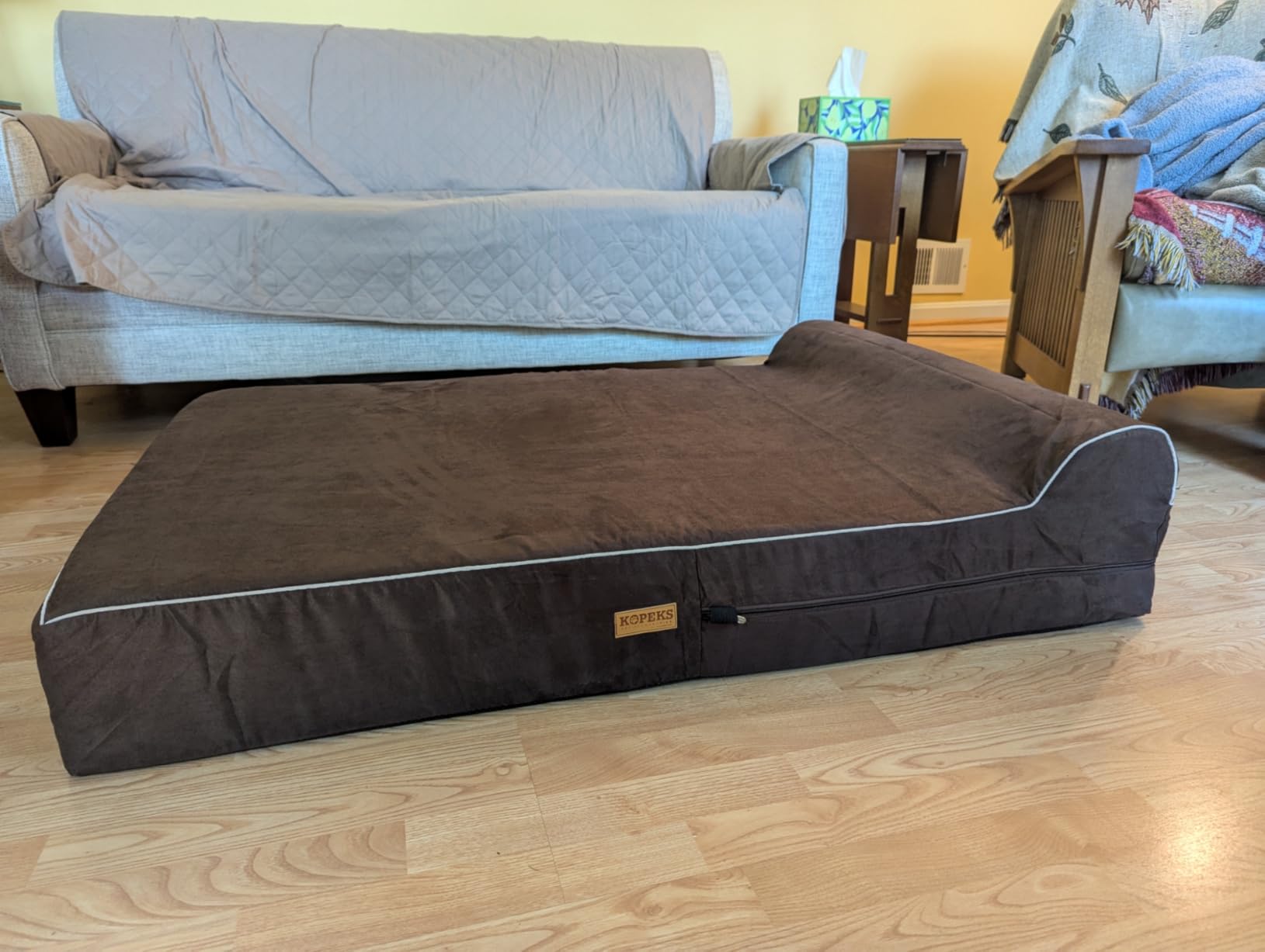 KOPEKS Orthopedic Memory Foam Dog Bed 7 Inch Thick Extra Large Dog Bed With Pillow Brown 50