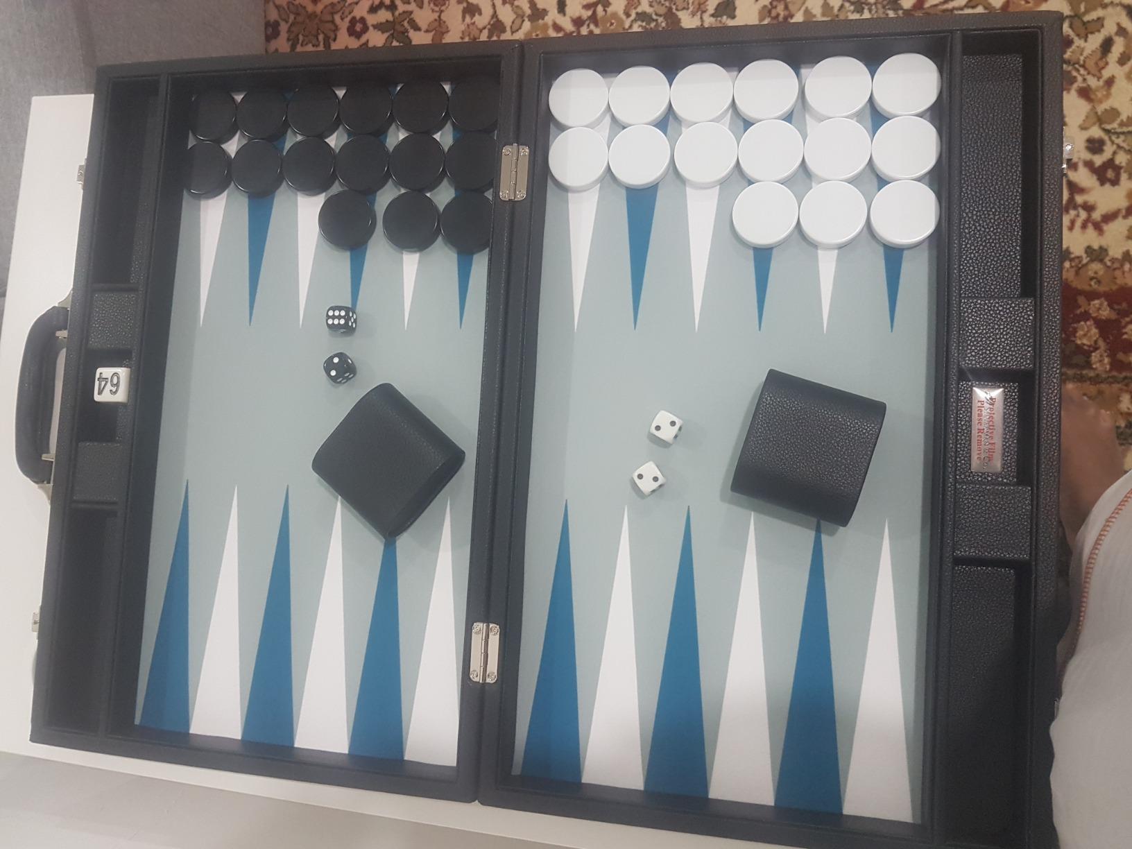 19-inch Premium Backgammon Set - Large Size - Black with White and Astral Blue Points customer photo 1
