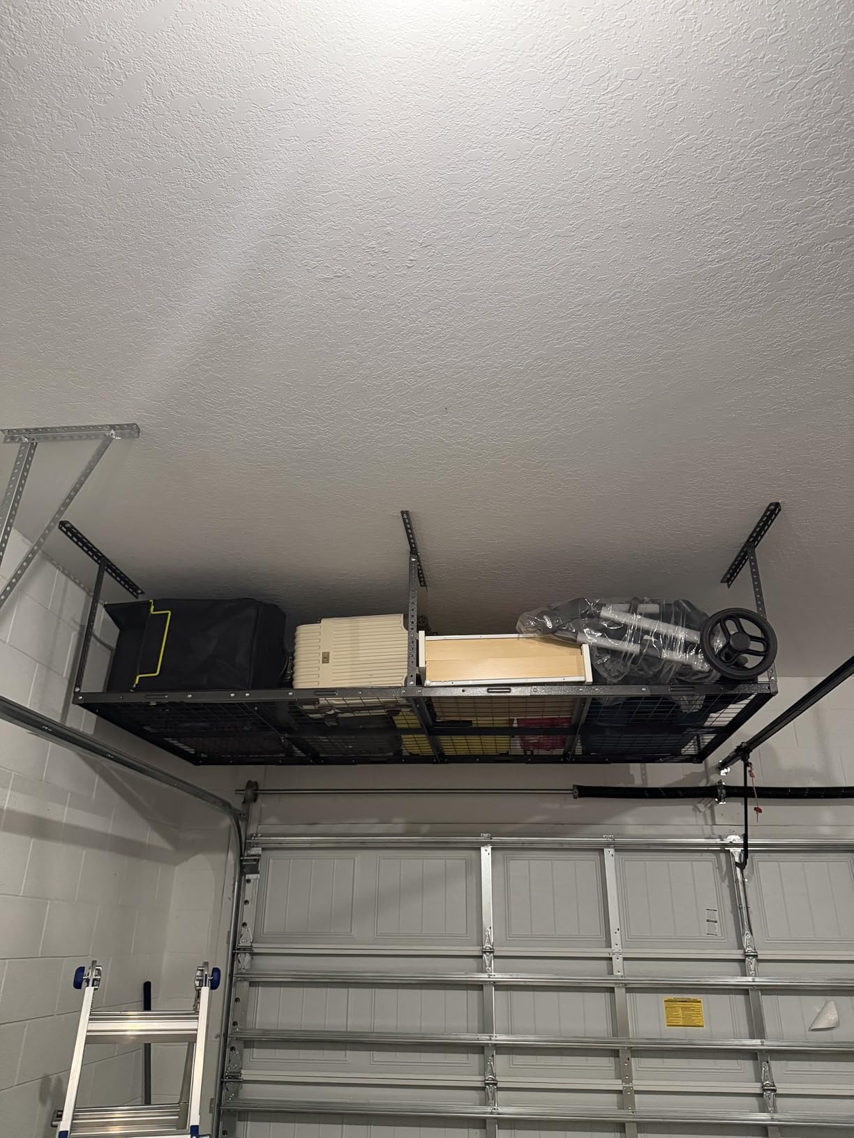 FLEXIMOUNTS 4x8 Overhead Garage Storage Rack, Adjustable Organization System, Heavy-Duty Metal Ceiling Racks, 750lbs Weight Capacity, Black, Classic Series customer photo 2
