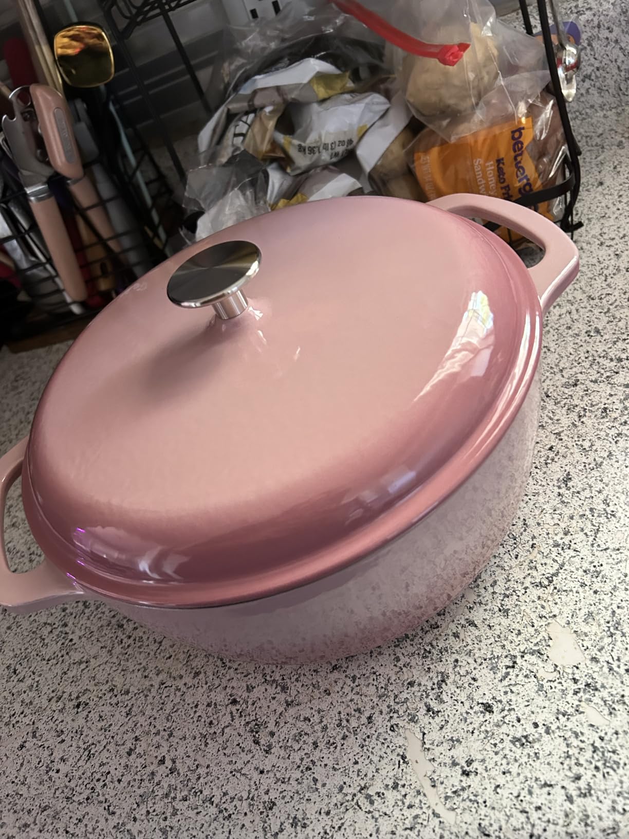 Amazon Basics Enameled Cast Iron Dutch Oven Pot with Lid, 4.3-Quart, Blue customer photo 2