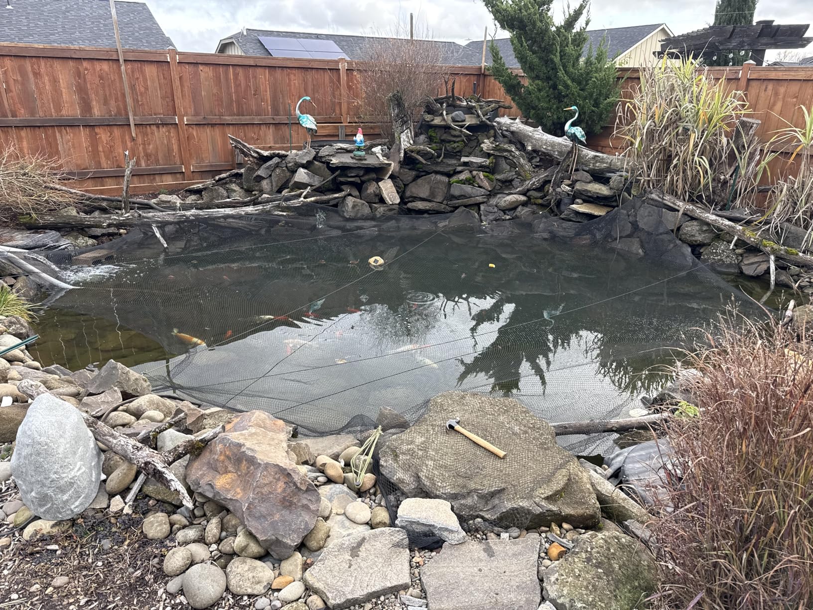AlpineReach Koi Pond Netting Kit 15 x 20 ft Black Heavy Duty Woven Fine Mesh Net Cover for Leaves - Protects Koi Fish from Blue Heron Birds, Cats & Predators - Reusable & Stakes Included customer photo 2