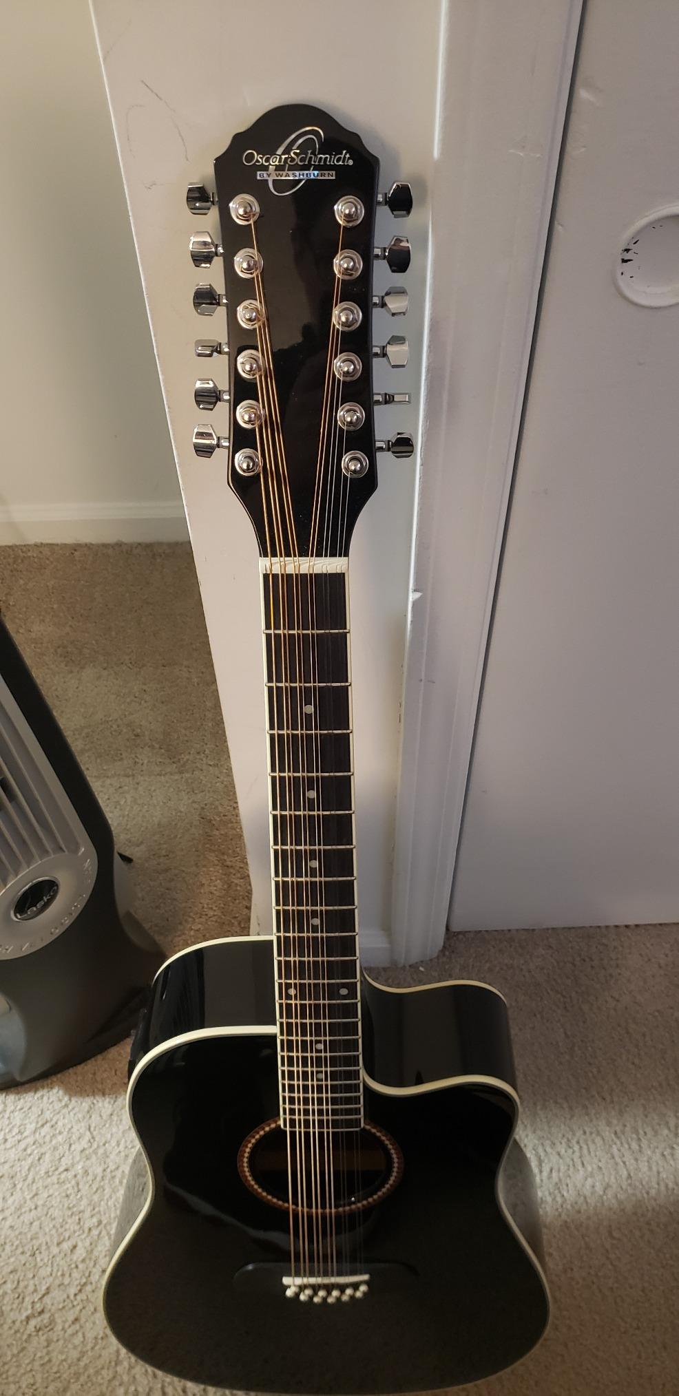 Oscar Schmidt OD312CEB-A Dreadnought (12 String) Cutaway Acoustic Electric Guitar, Black customer photo 4
