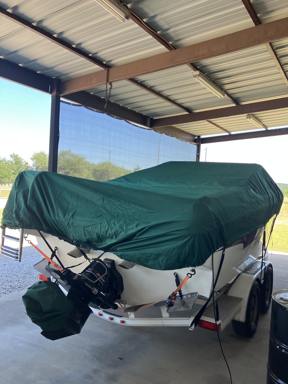 MSC Heavy Duty Oxford Polyester Made Trailerable Boat Cover, Fits V-Hull, Tri-Hull, Runabout Boat Cover (Model D - Length:17'-19' Beam Width: up to 96