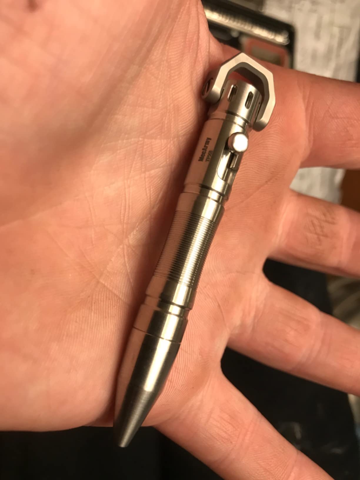MecArmy TPX33 Titanium Tactical Pen with Tungsten Steel Glass Breaker for Self-Defence, Anti-roll concave-convex shell with Comfortable grip for Writing, Refill Pocket Clip included (Titanium Silver) customer photo 1