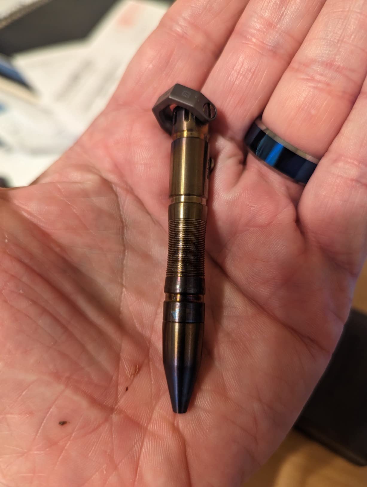 MecArmy TPX33 Titanium Tactical Pen with Tungsten Steel Glass Breaker for Self-Defence, Anti-roll concave-convex shell with Comfortable grip for Writing, Refill Pocket Clip included (Titanium Silver) customer photo 2