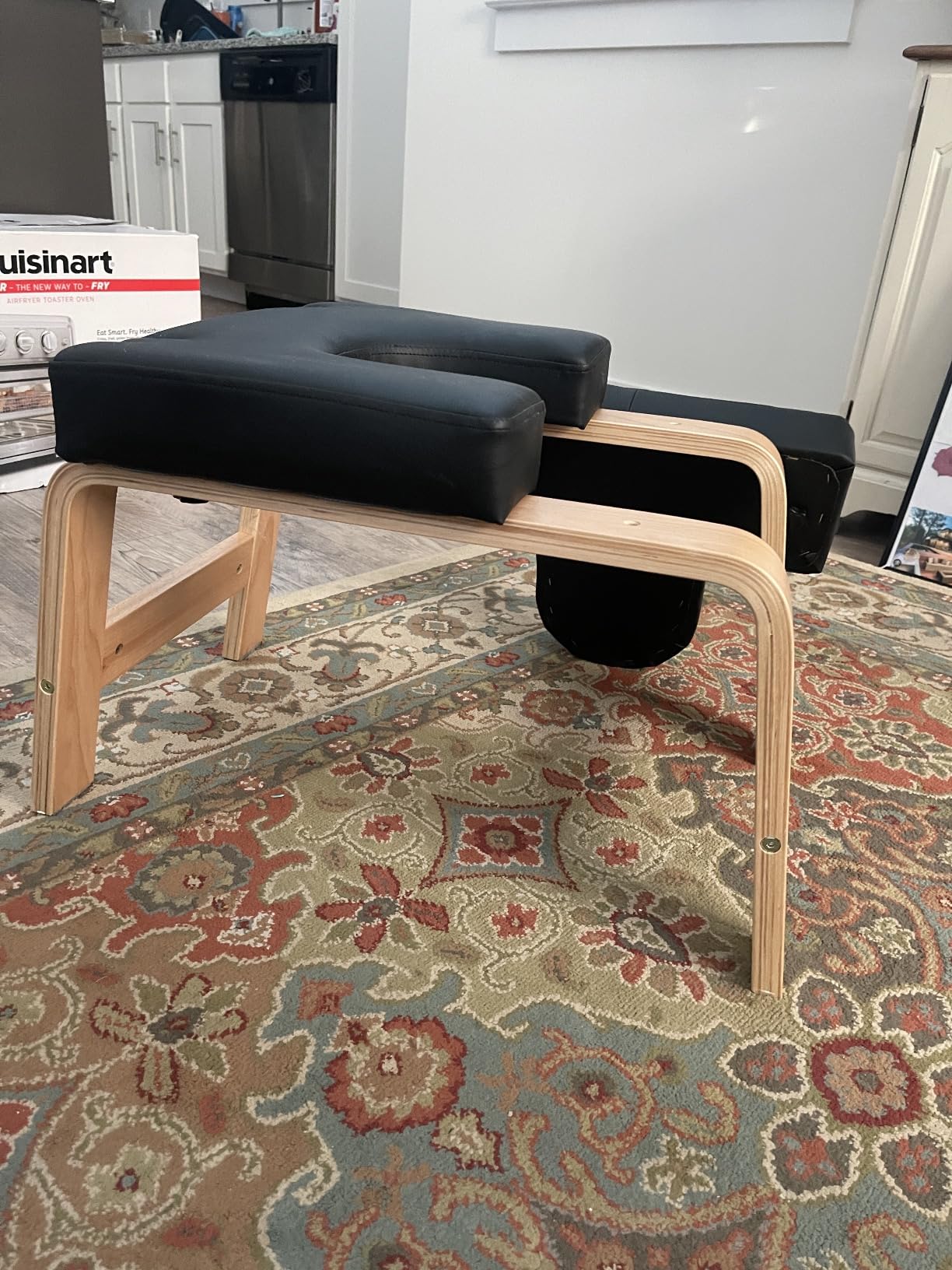 Yoga Headstand Bench- Stand Yoga Chair for Family, Gym - Wood and PU Pads - Relieve Fatigue and Build Up Body (Black), 24.50*15*15.40inch customer photo 1