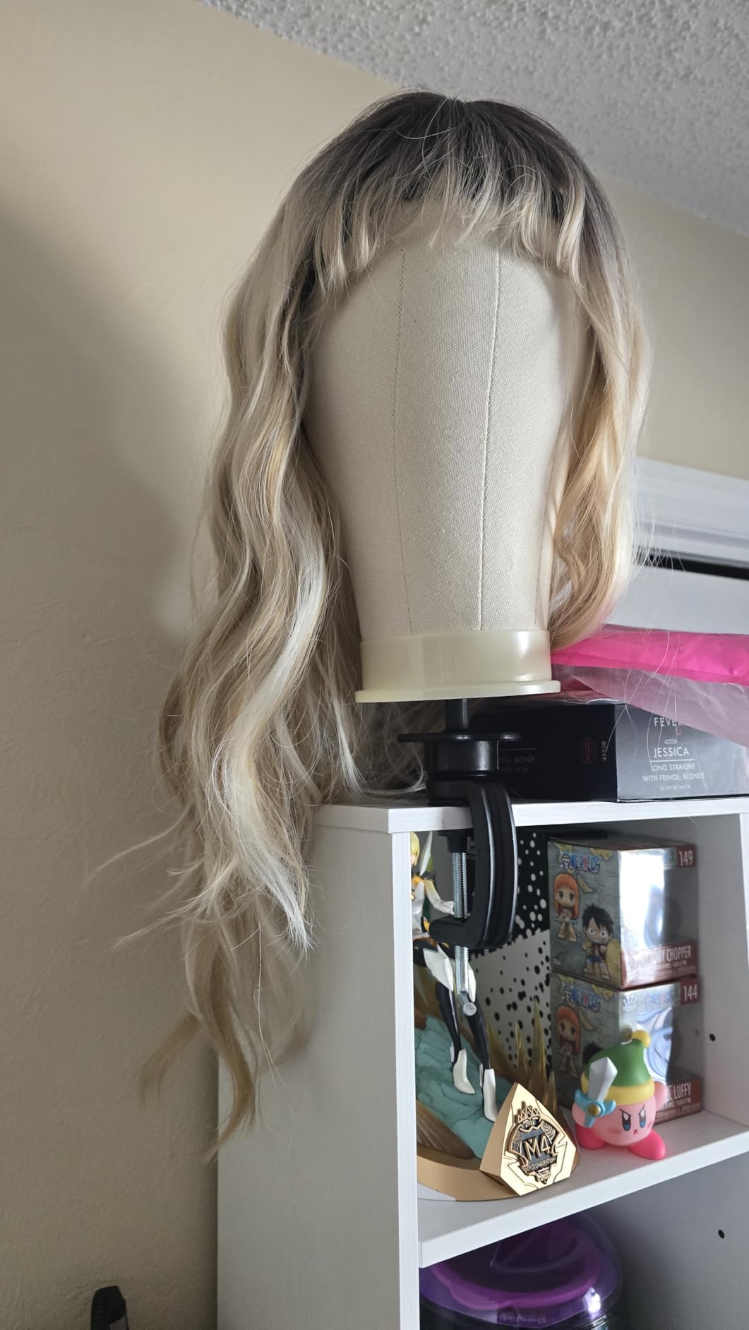Eerya 21-24 Inch Canvas Block Head Set for Wig Display Making Hair Weave and Styling Mannequin Head with Mount Hole C Stand, Styling Hair Clips, T Needle, C Needles, Thread, Lace Wig Caps (22 Inch) customer photo 2