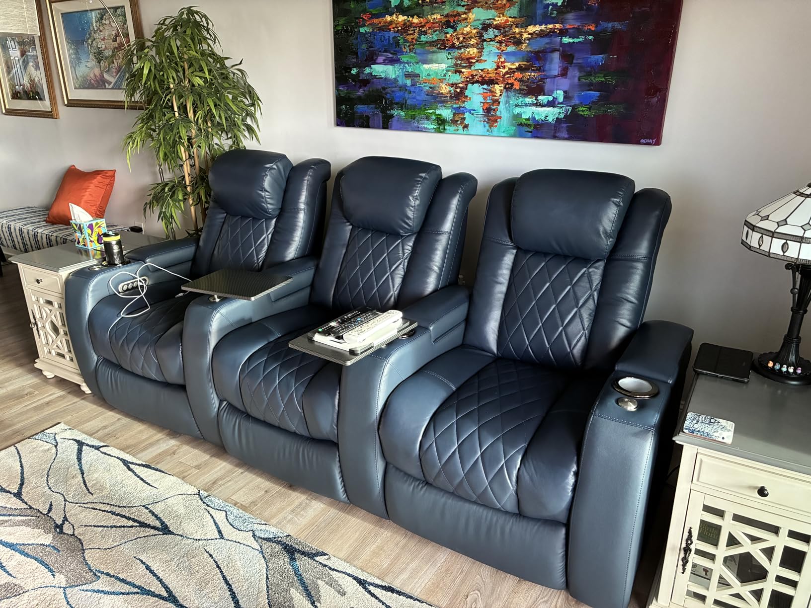 Valencia Tuscany Home Theater Seat - Nappa Leather Power Recliner with Cool Gel Memory Foam, USB-C/USB-A Charging, RGB LED Lights, Adjustable Lumbar & Headrest (Row of 2, Black) customer photo 2
