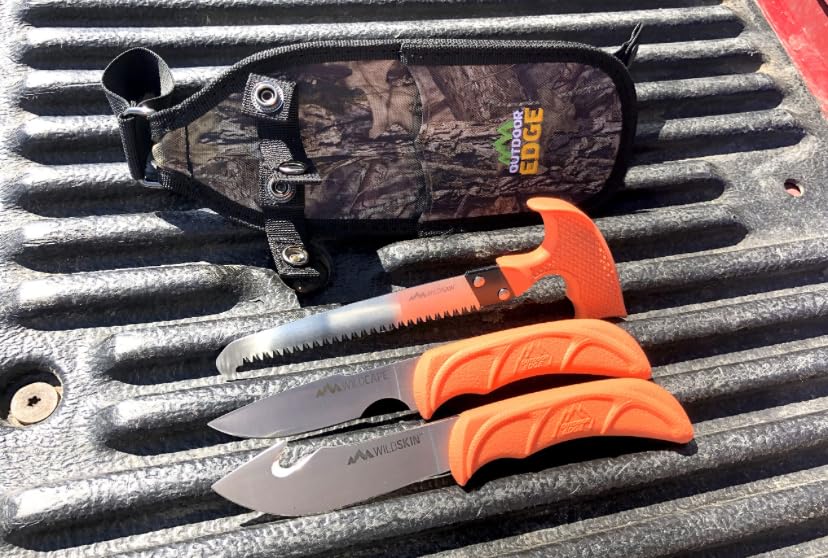 OUTDOOR EDGE WildGuide 4-Piece Hunting Knife Set & Field Dressing Kit | Featuring Razor-Sharp Caping Blade, Gut-Hook Skinning Knife, Bone Saw, in a Camo Nylon Belt Sheath customer photo 1
