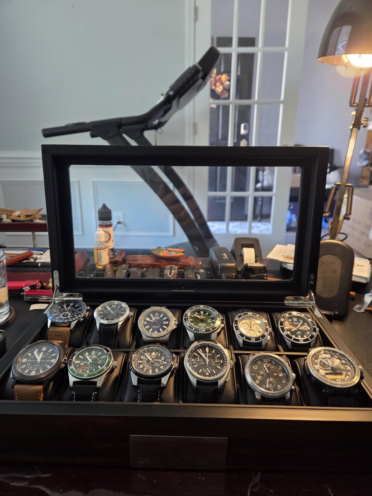 Lifomenz Co 12 Watch Box for Men Watch Display Case Wood Luxury Watch Box with Large Glass Window, Watch Organizer Box with Ultra Smooth PU Leather Interior customer photo 2