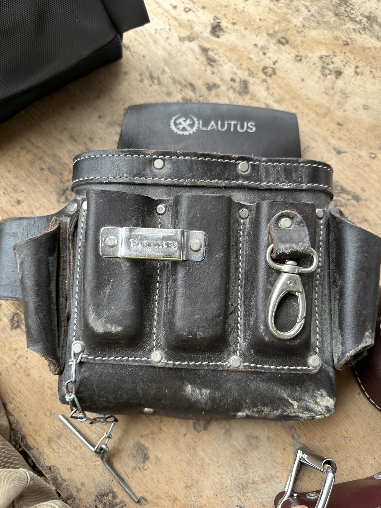 LAUTUS Top/Full Grain Leather Tool Pouch Bag | Electrician/Contractor, Electric Bag | 10 Pockets | 100% Leather Dark Brown customer photo 1