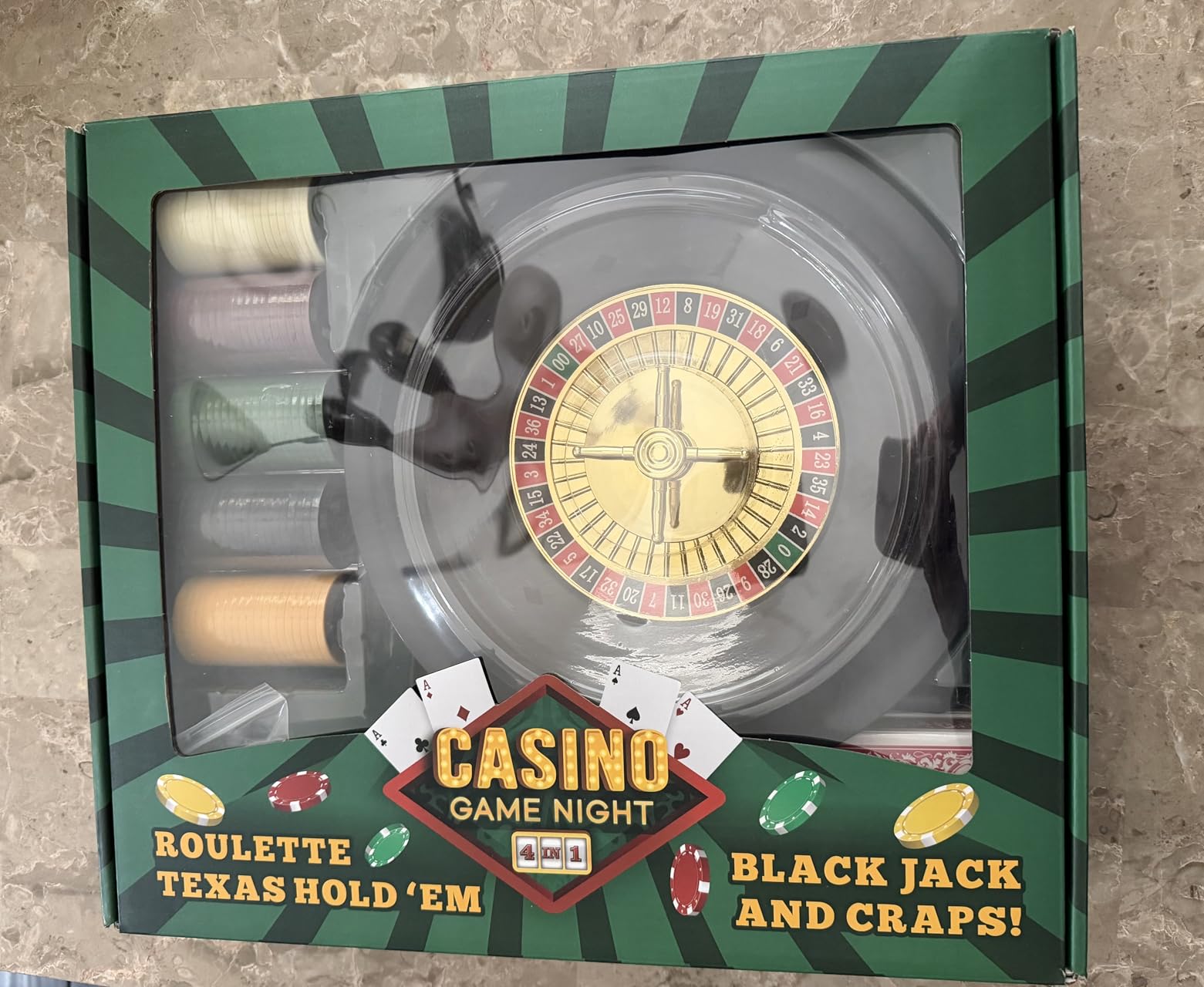 Brybelly Casino Night 4-in-1 Complete Game Set with Felts, Wheel, 100 Chips, Dice & Cards for Blackjack, Craps, Roulette & Texas Hold'em customer photo 1